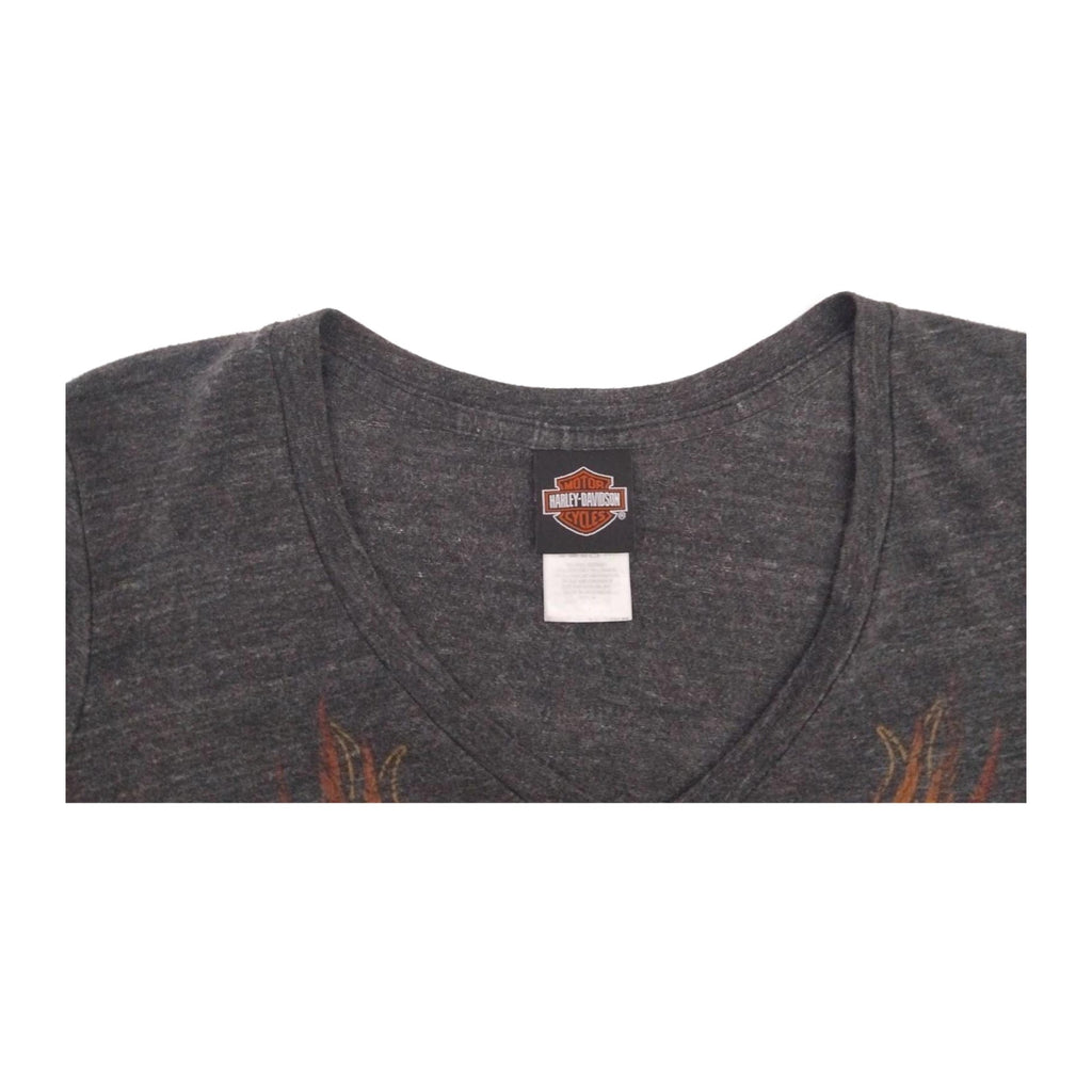 Harley Davidson Live to Ride Flame Graphic Short Sleeve V Neck T Shirt Grey XL