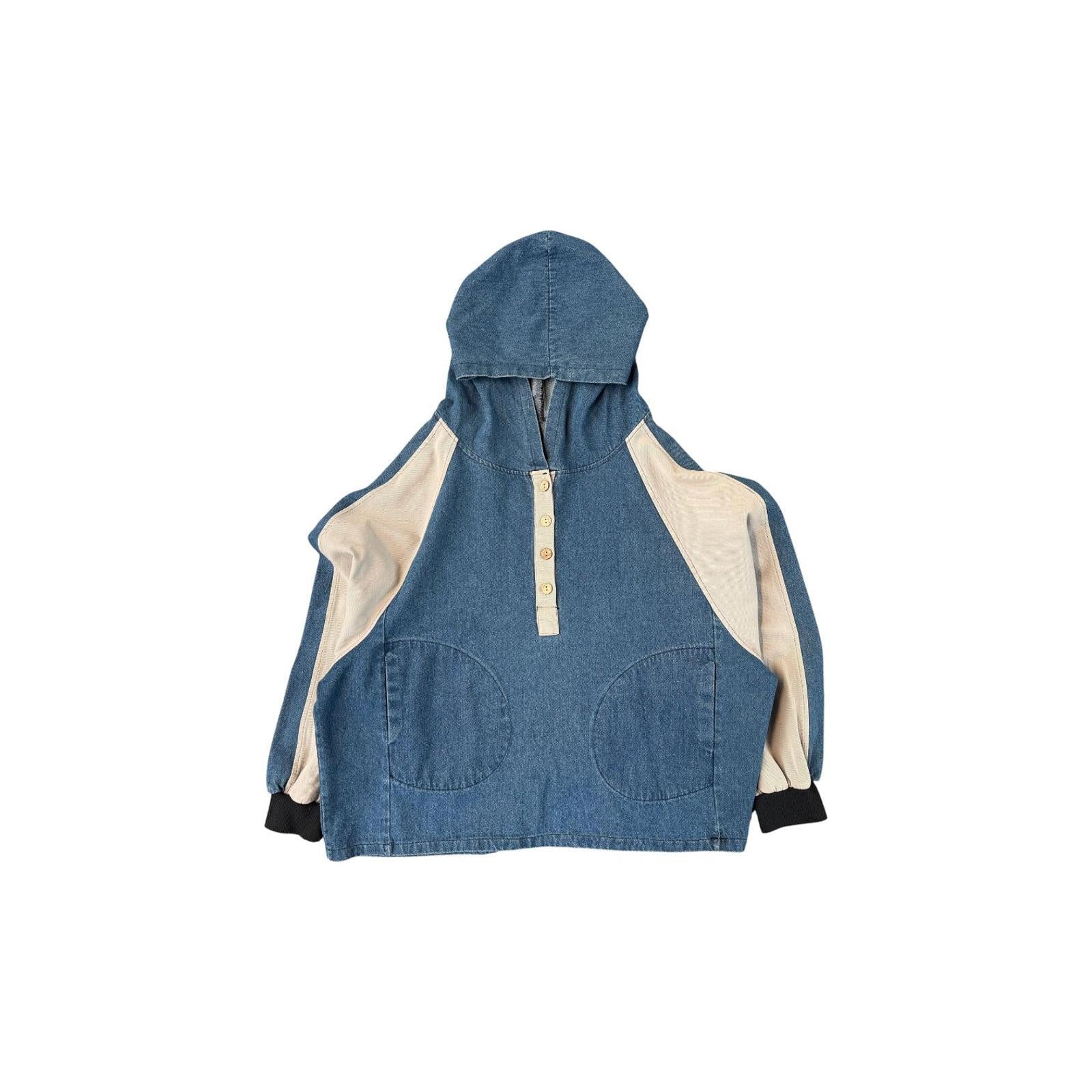 Y2K Women's Denim Hooded Color Block Jacket Beige L