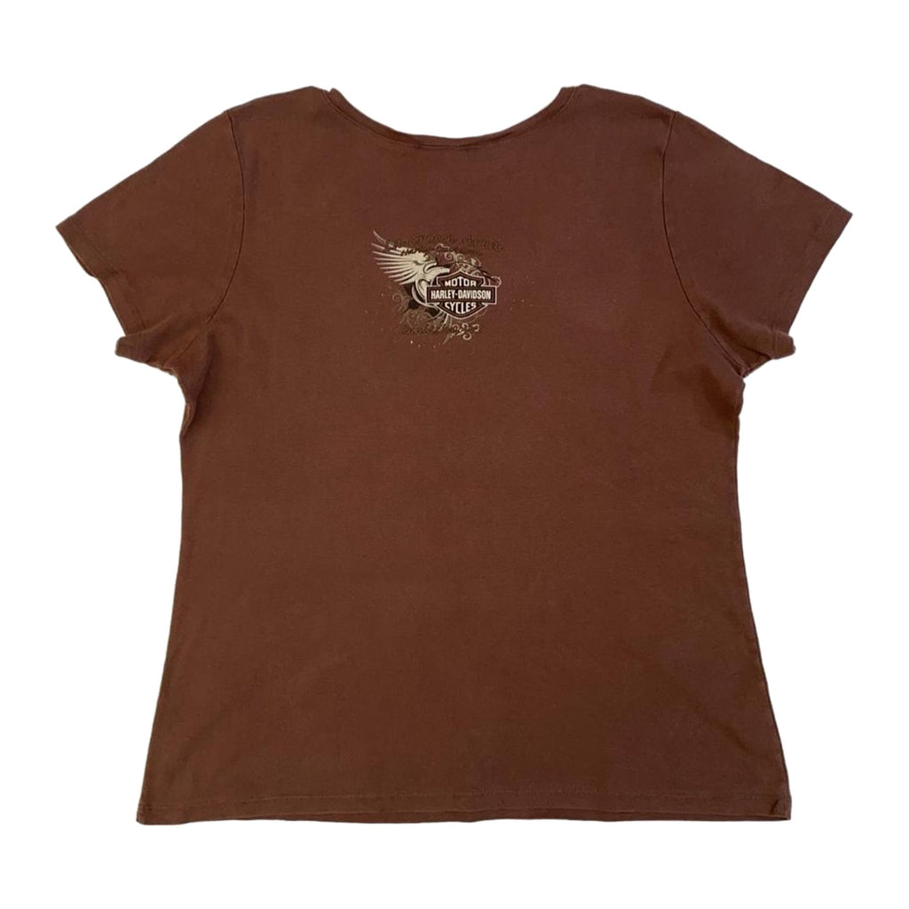 Harley Davidson Women's Eagle Logo V Neck Short Sleeve T Shirt  2XL MADE USA
