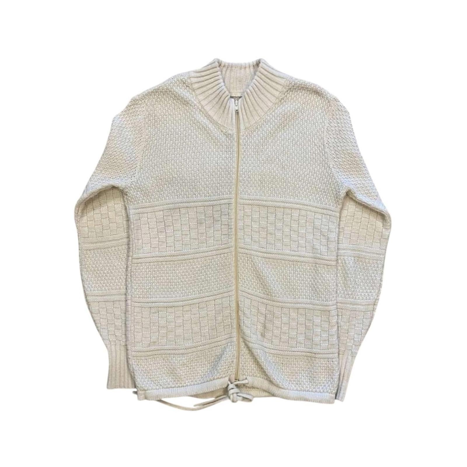 Vintage 1970's Women's Wool Thick Knit Full Zip Sweater Cream M