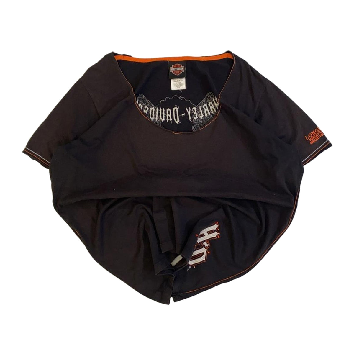 vinatge Harley Davidson Women's Rhinestone Skull Short Sleeve T Shirt Black 2XL