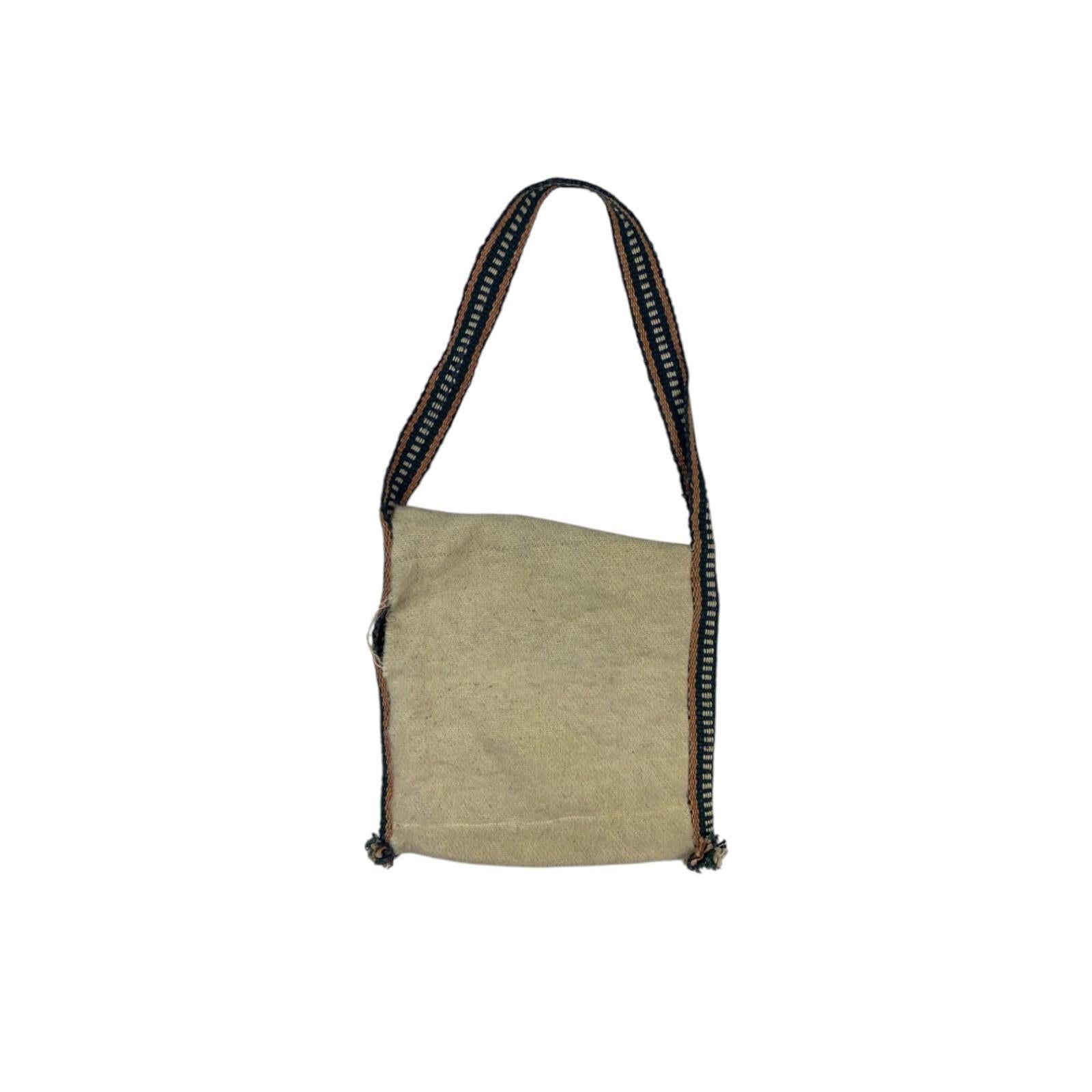 Japan Vintage Woven Wool with Knitted Accent Tote Bag Cream