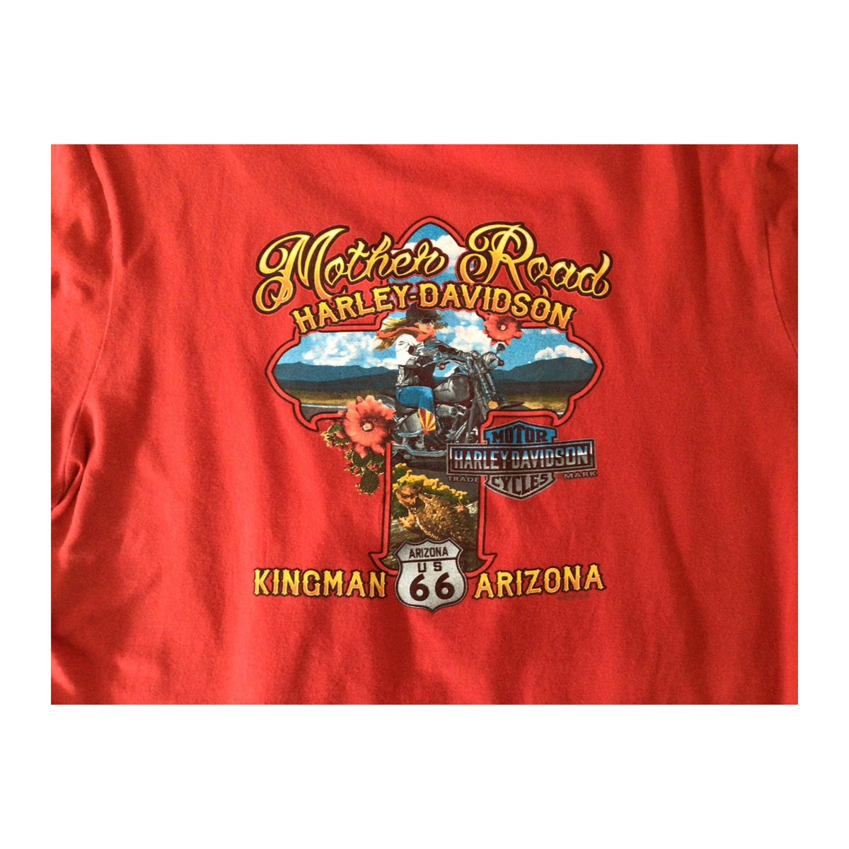 Vintage Harley Davidson Women's Mother Road Stars and Stripes Short Sleeve Red L