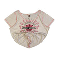 Harley Davidson Flame Skull Pink Stitch Baby Doll T Shirt White XL Made USA