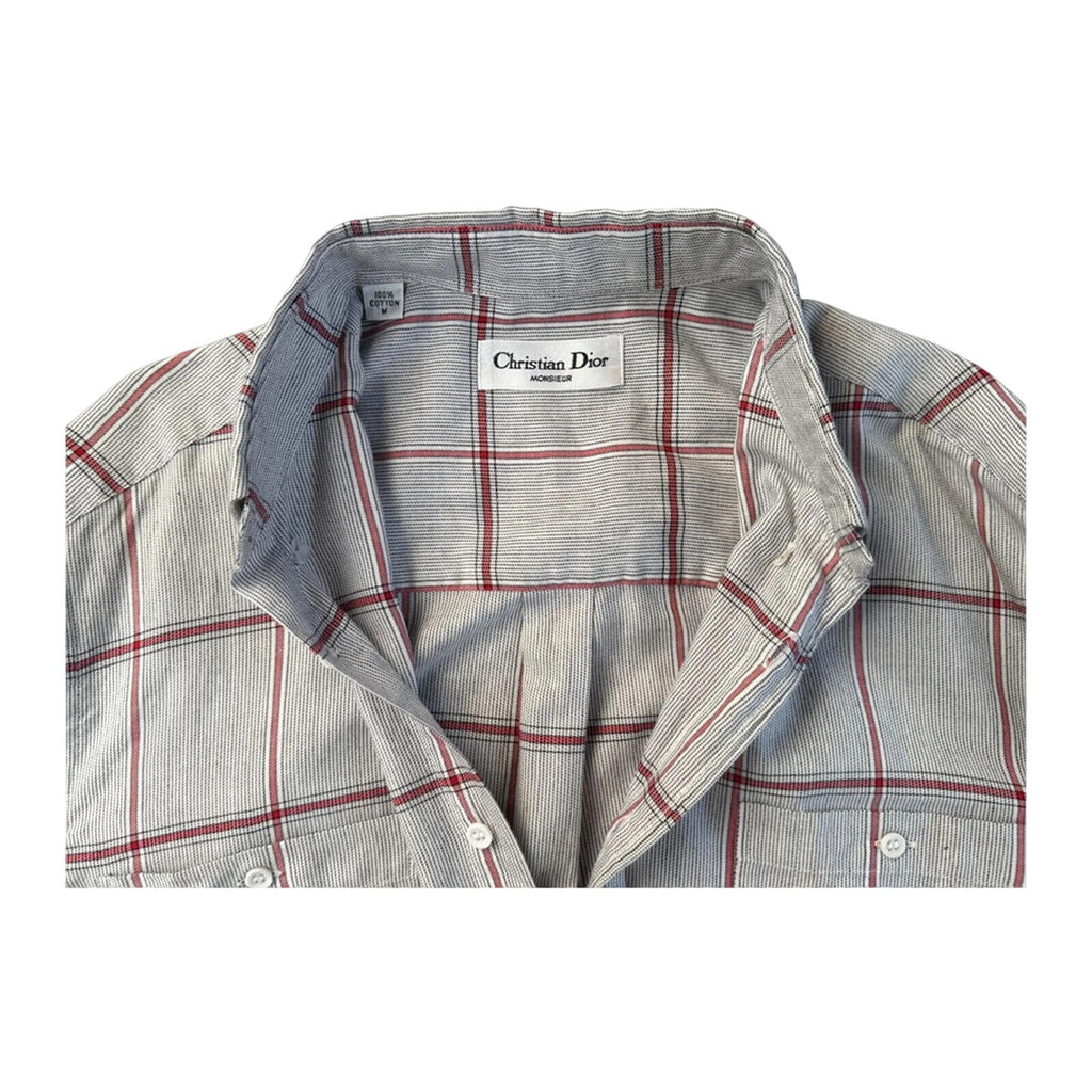 Christian Dior Monsieur Men’s Shirt 1980’s Vintage Pale Grey Red M
