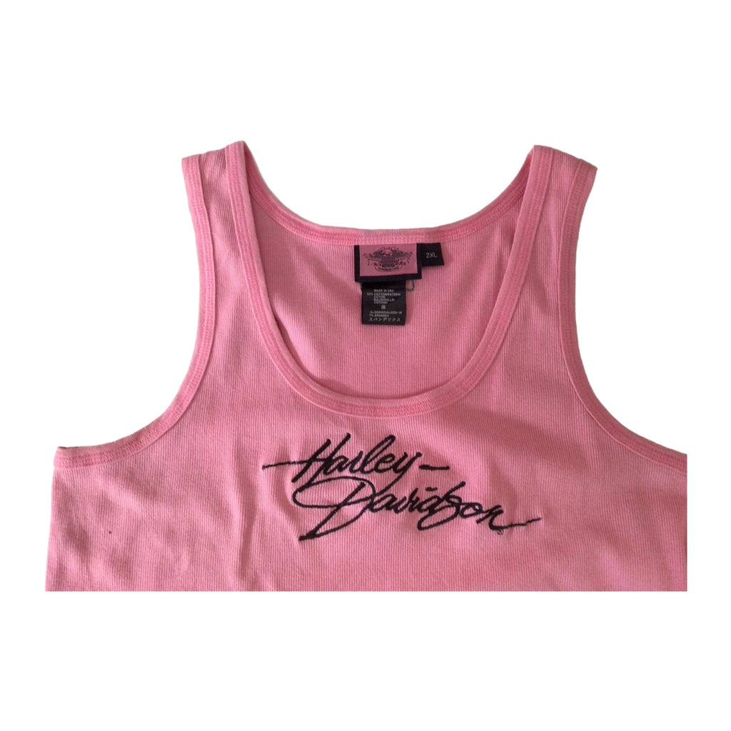 Harley Davidson Women's Embroidered Ribbed Tank Top Pink 2XL made USA