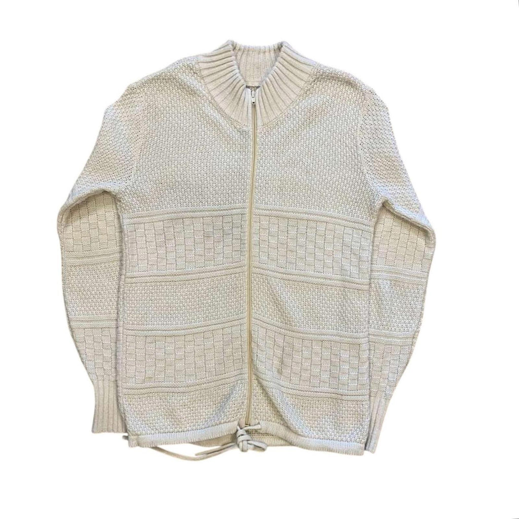 Vintage 1970's Women's Wool Thick Knit Full Zip Sweater Cream M