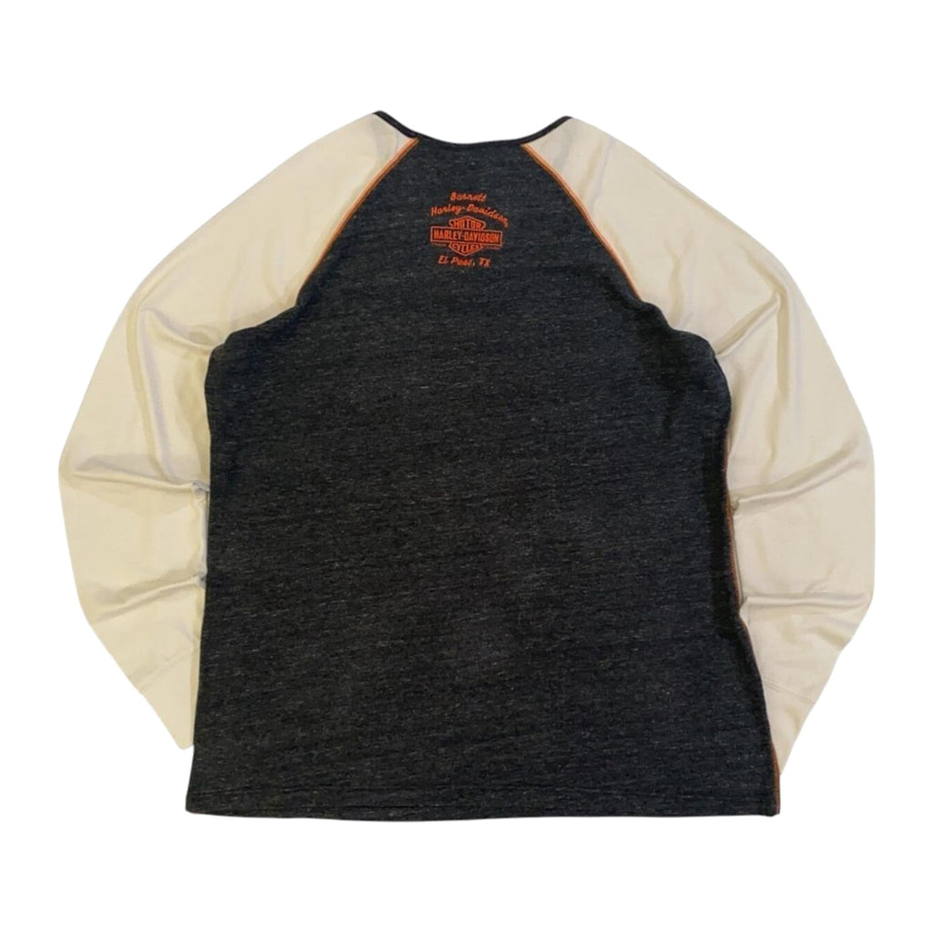 Vintage Harley Davidson Women's Embroidered Logo Long Sleeve T Shirt Grey 2XL