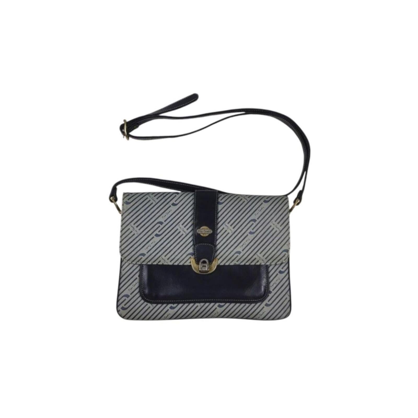 Pierre Cardin Vintage Leather Satchel Bag Navy