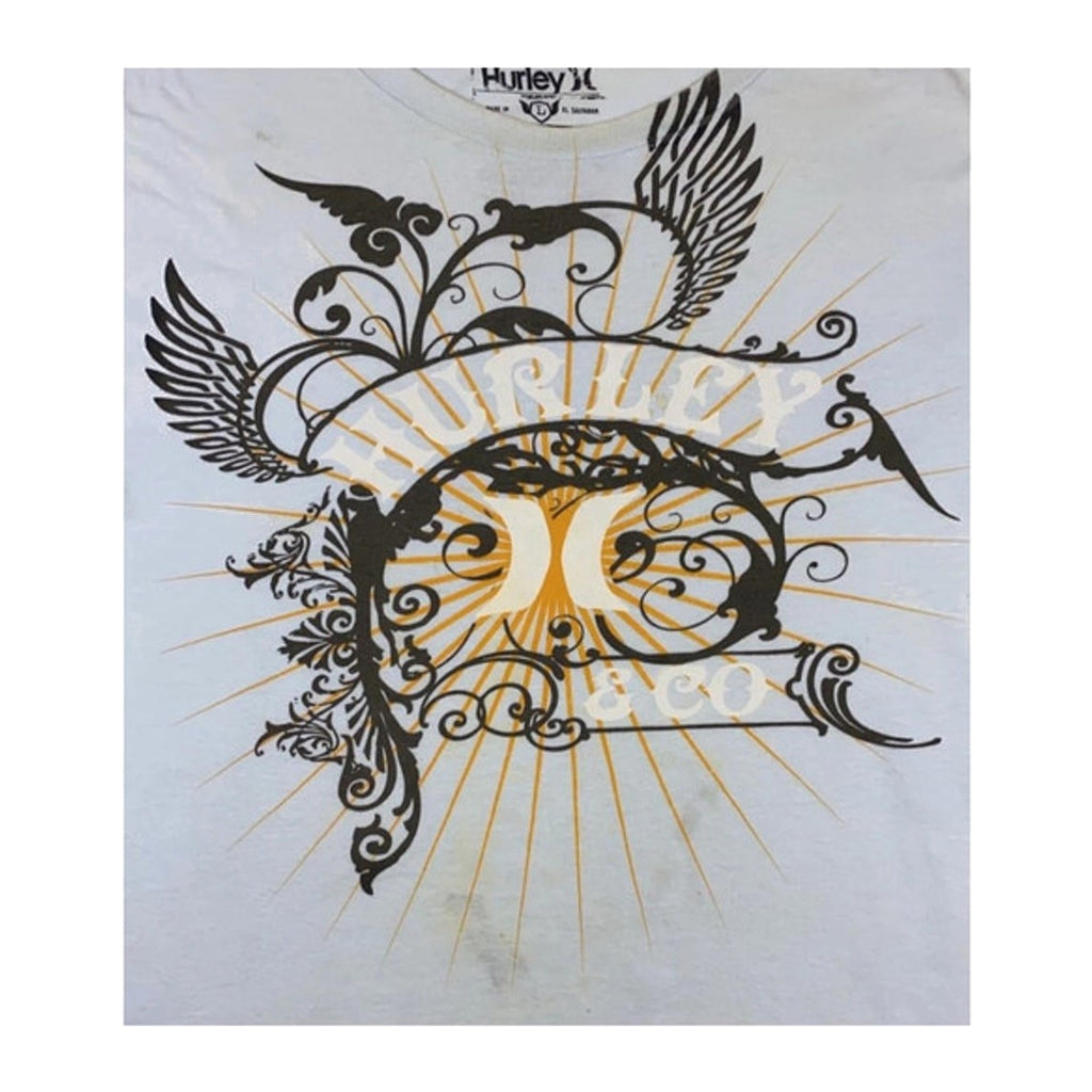 Hurley 2000s Tattoo Graphic Casual Short Sleeve T Shirt Light Blue L