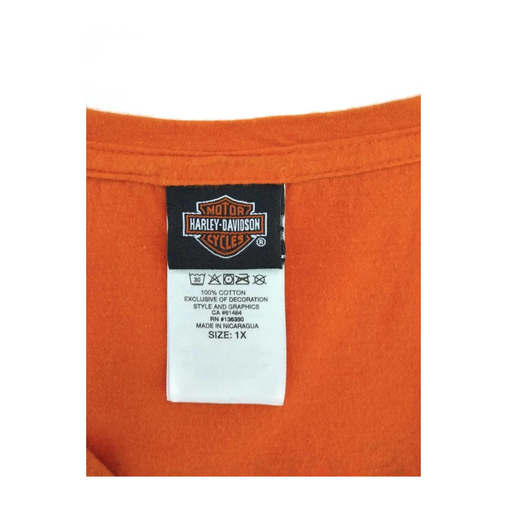 Vintage Harley Davidson Women's Legendary Short Sleeve V Neck T Shirt Orange XL