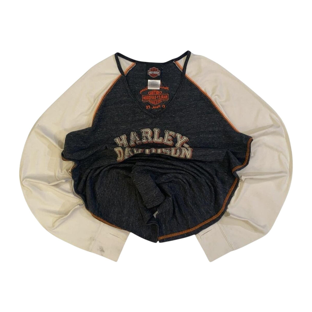 Vintage Harley Davidson Women's Embroidered Logo Long Sleeve T Shirt Grey 2XL