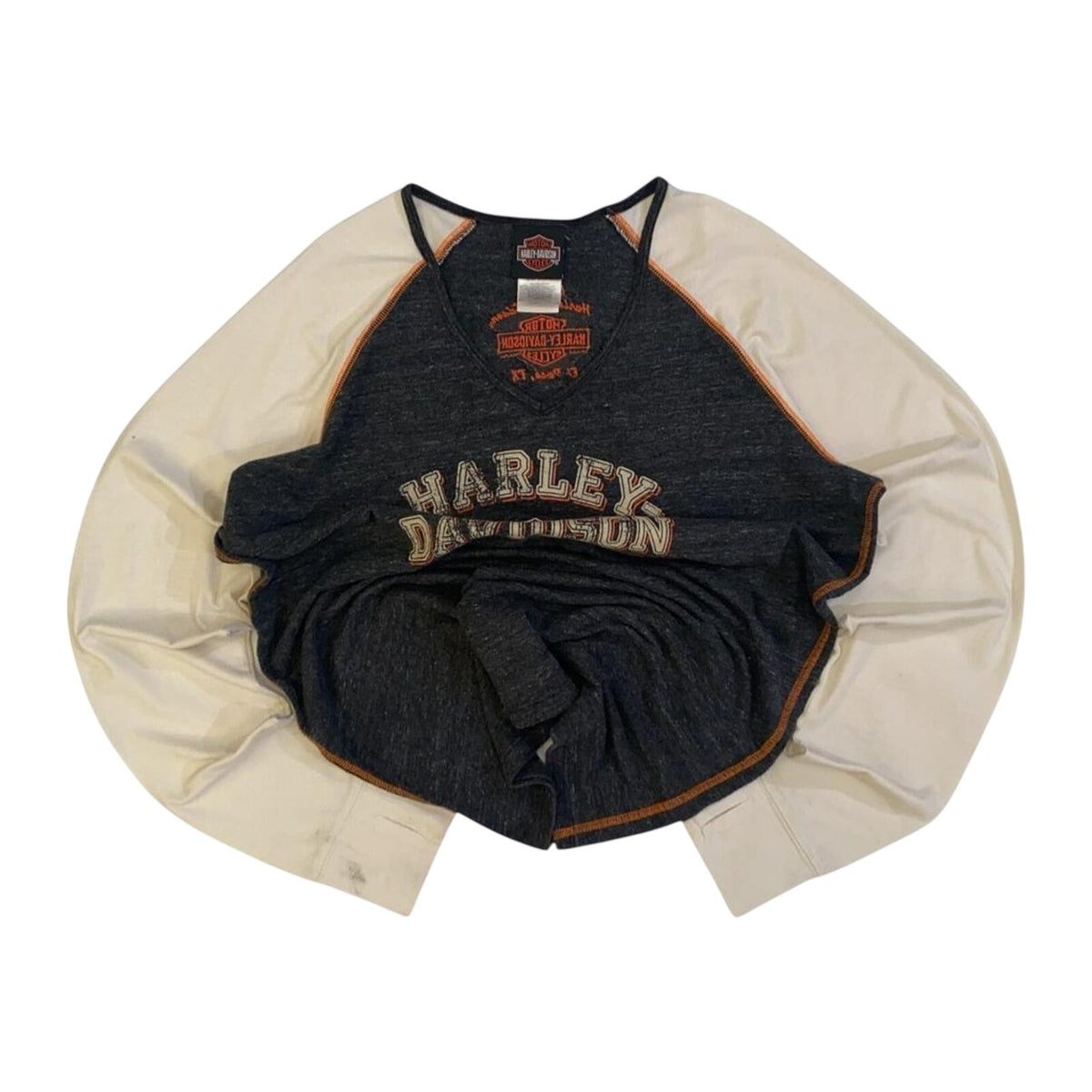 Vintage Harley Davidson Women's Embroidered Logo Long Sleeve T Shirt Grey 2XL
