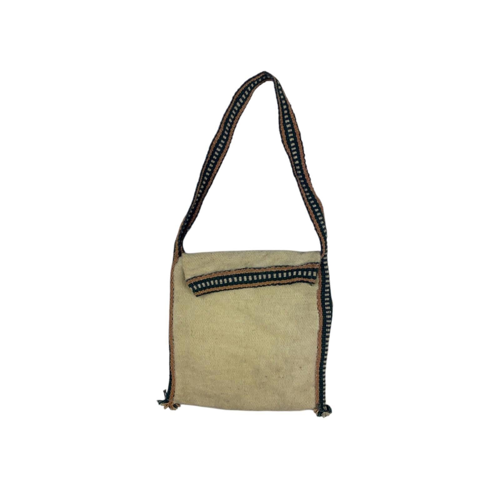 Japan Vintage Woven Wool with Knitted Accent Tote Bag Cream