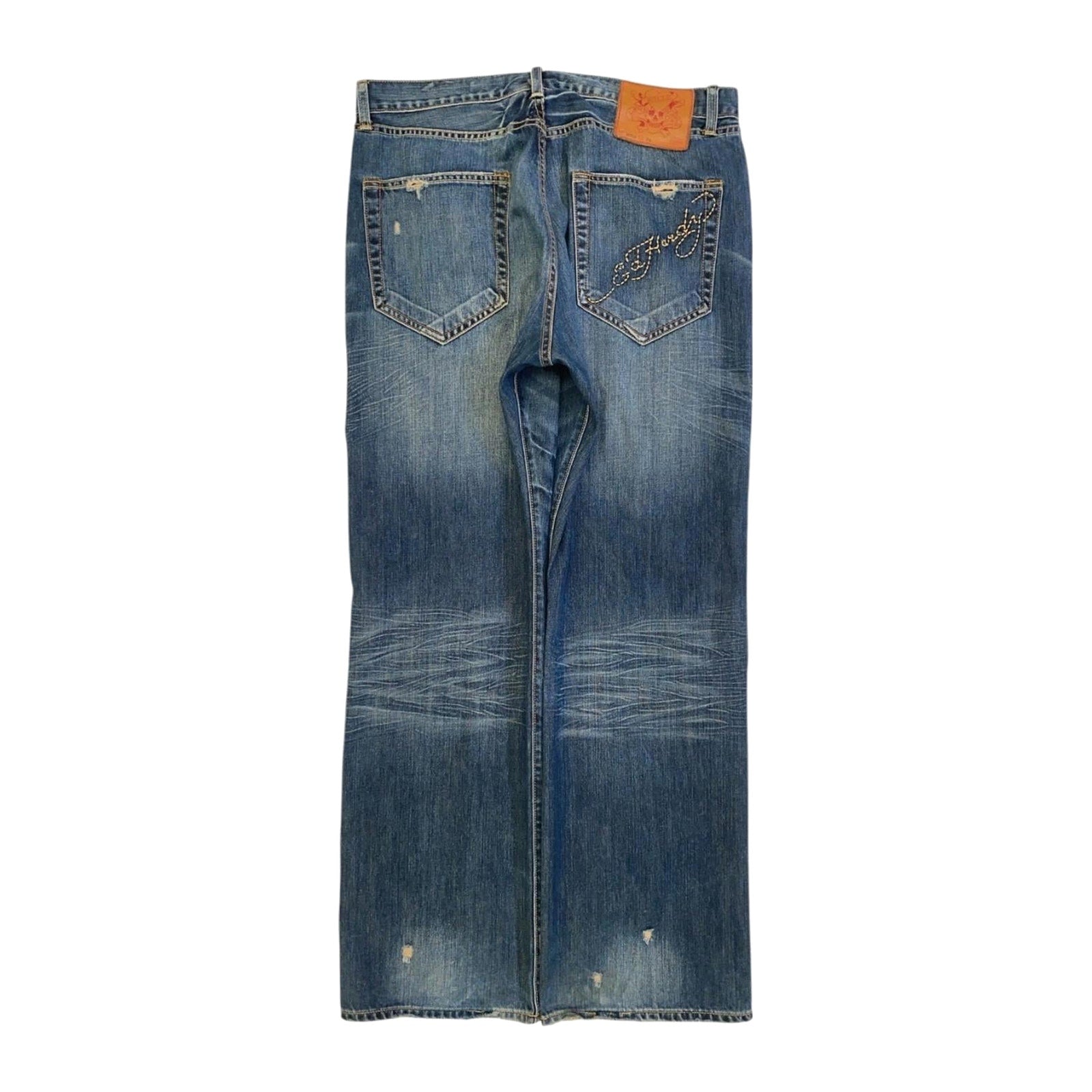 Ed Hardy Y2K Embroidered Distressed Denim Jeans W38 L34