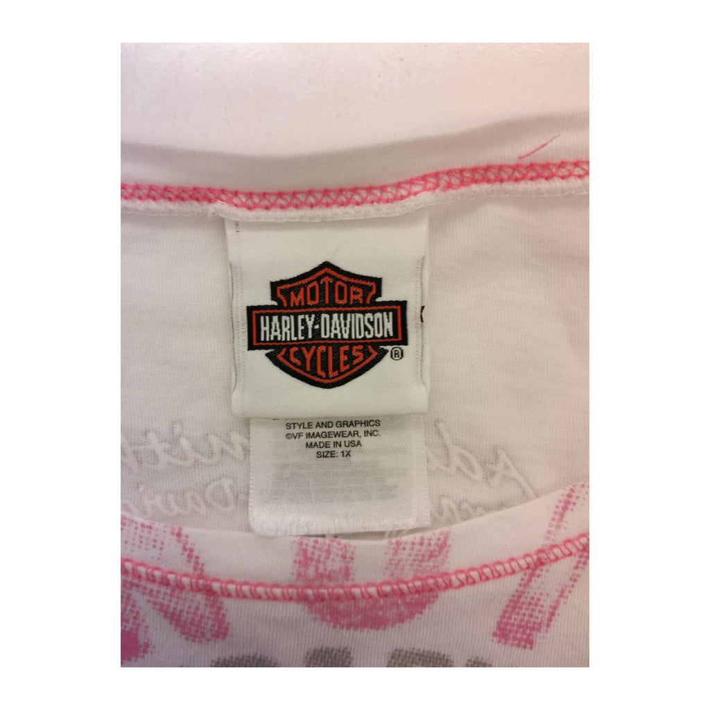 Harley Davidson Flame Skull Pink Stitch Baby Doll T Shirt White XL