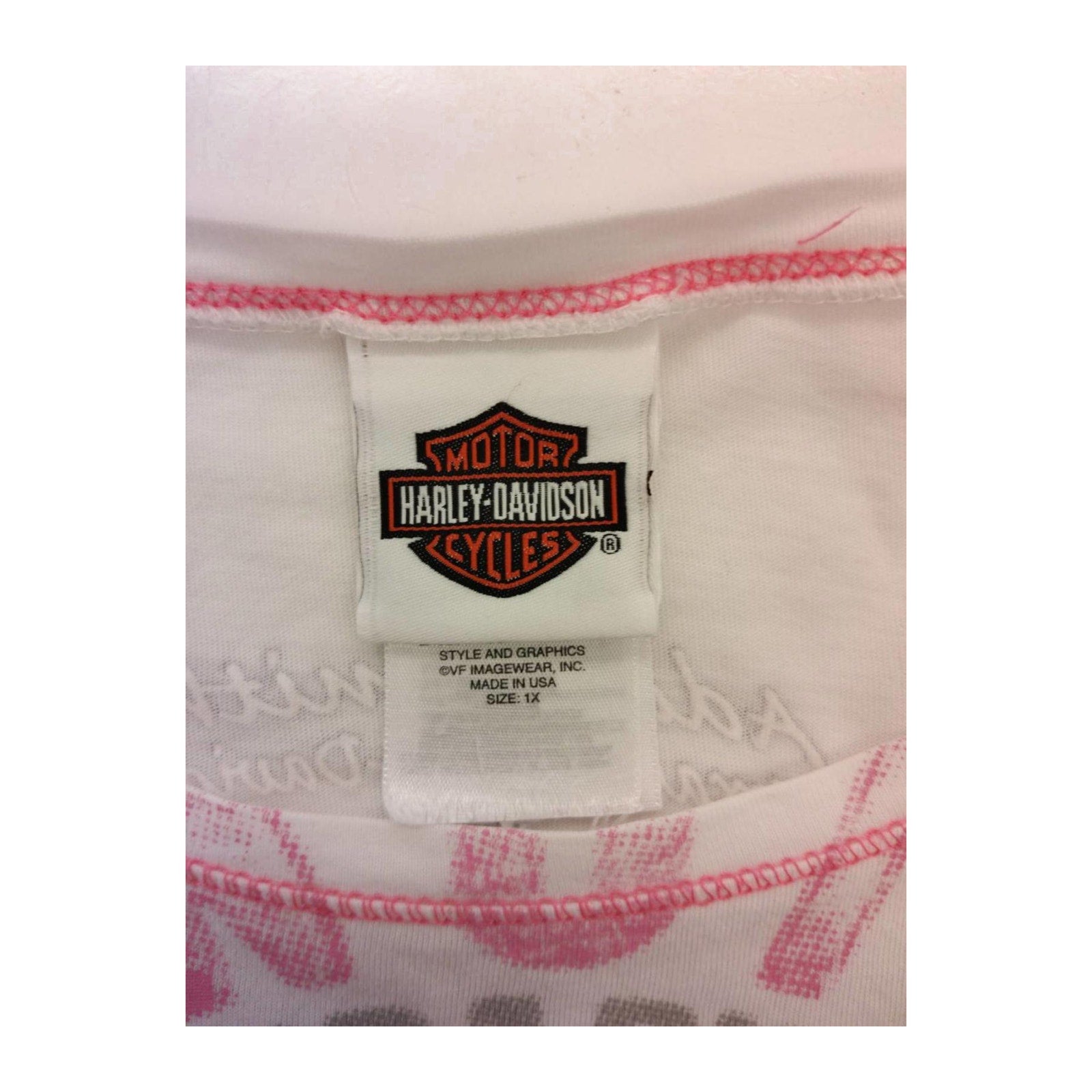 Harley Davidson Flame Skull Pink Stitch Baby Doll T Shirt White XL