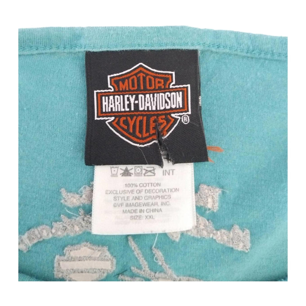 Harley Davidson Women's Bedazzled Logo Short Sleeve T Shirt Turquoise 2XL