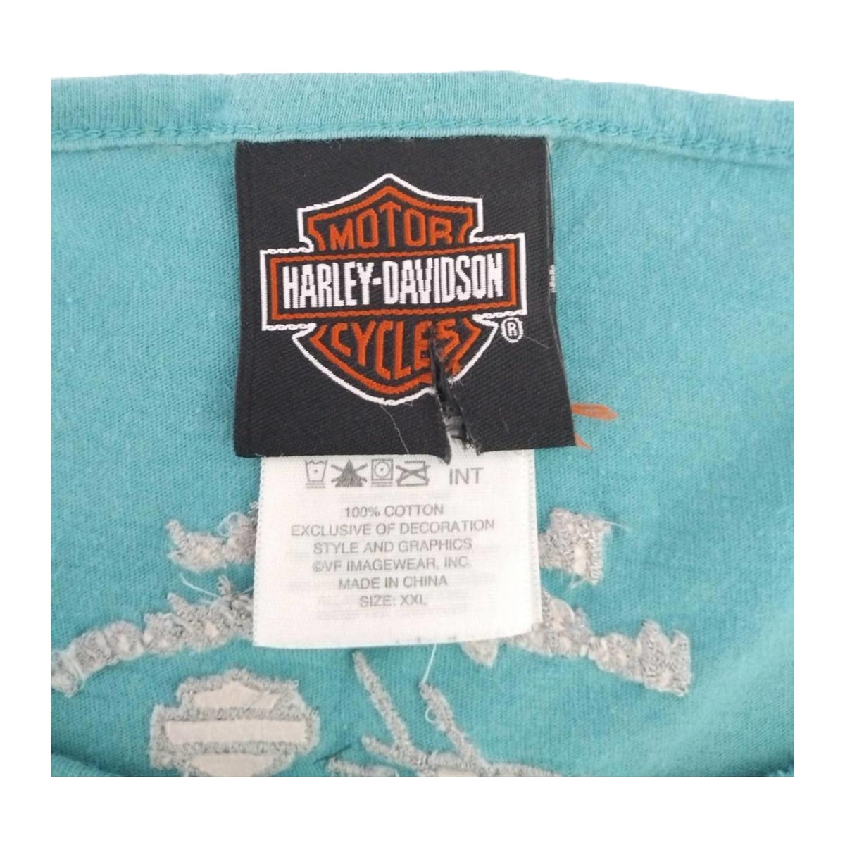 Harley Davidson Women's Bedazzled Logo Short Sleeve T Shirt Turquoise 2XL