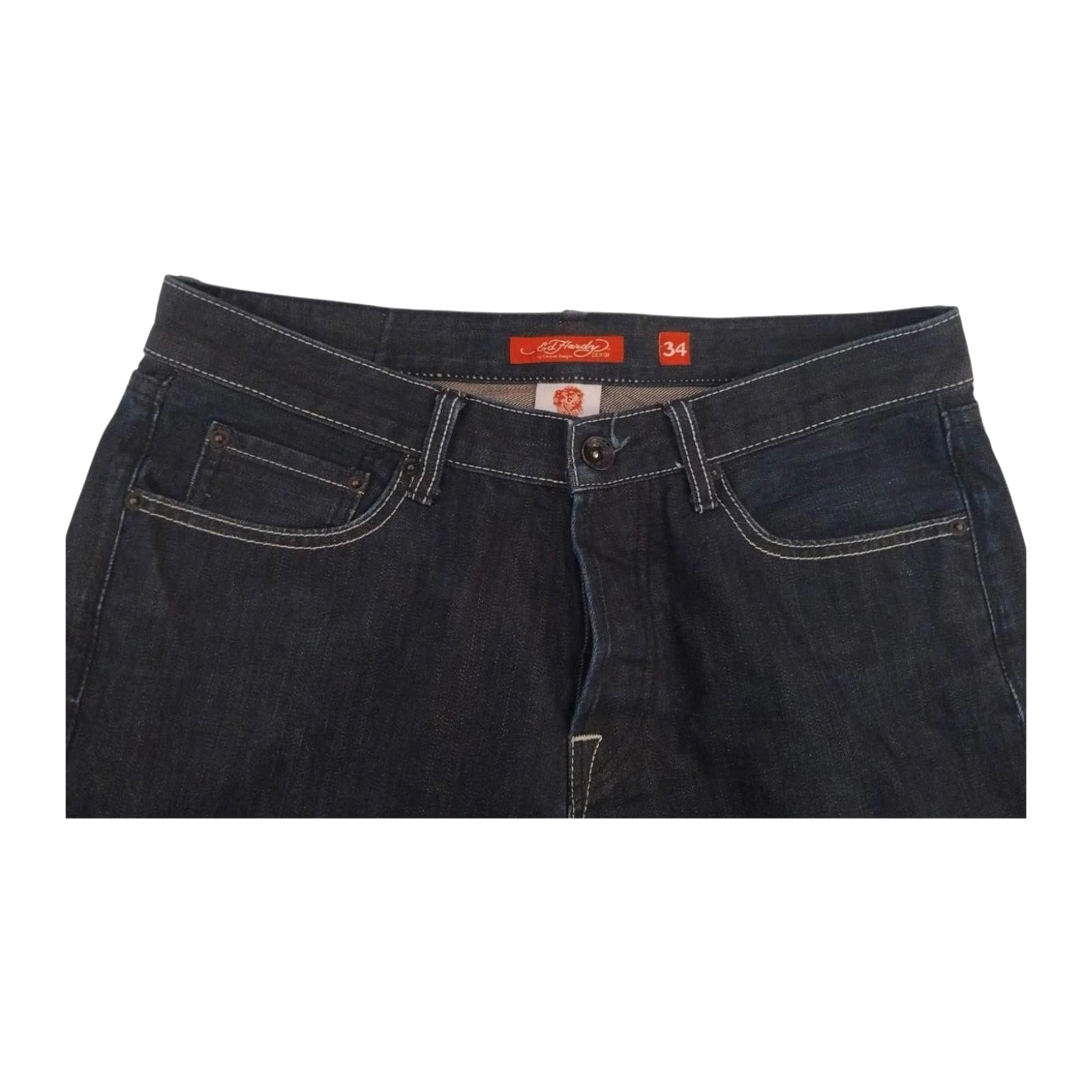 1029 Ed Hardy Y2K Relaxed Fit Denim Jeans Dark Blue W34 L34
