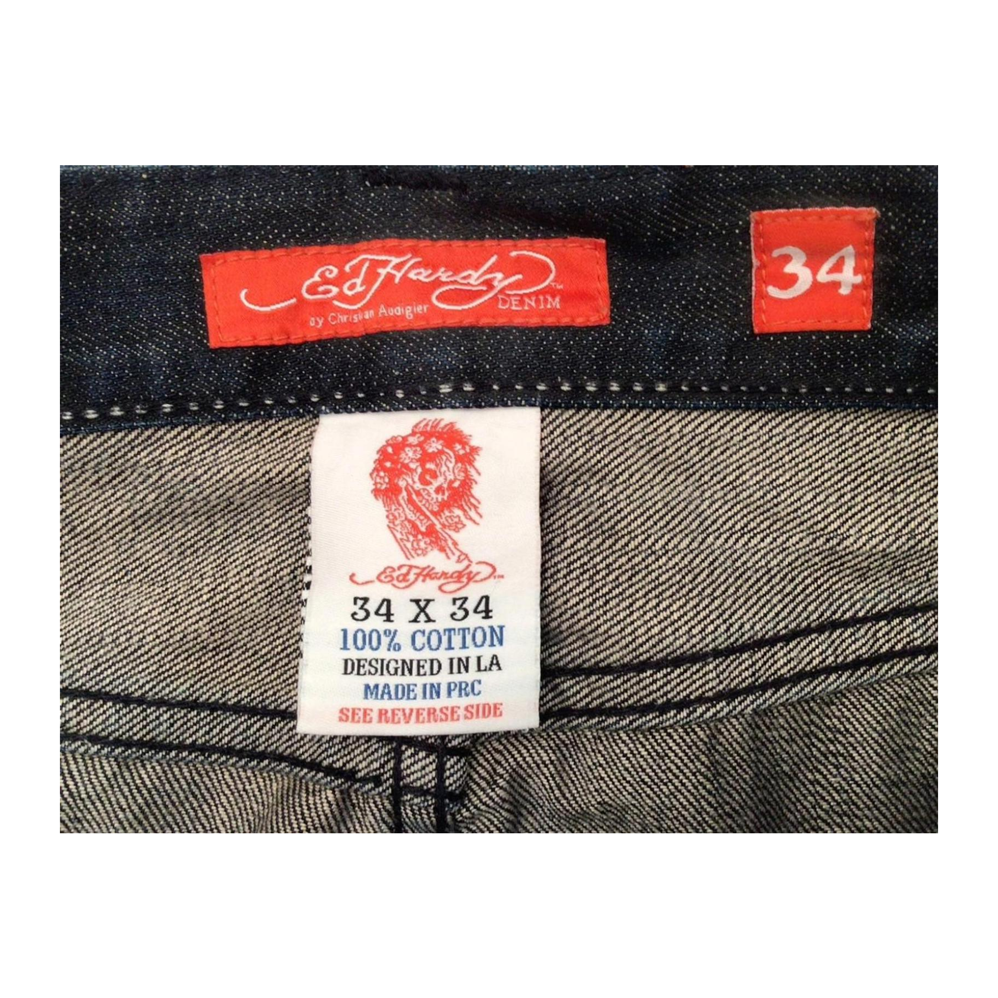 1029 Ed Hardy Y2K Relaxed Fit Denim Jeans Dark Blue W34 L34