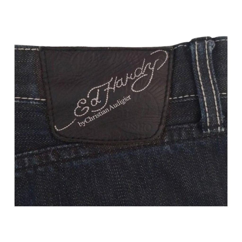 1029 Ed Hardy Y2K Relaxed Fit Denim Jeans Dark Blue W34 L34