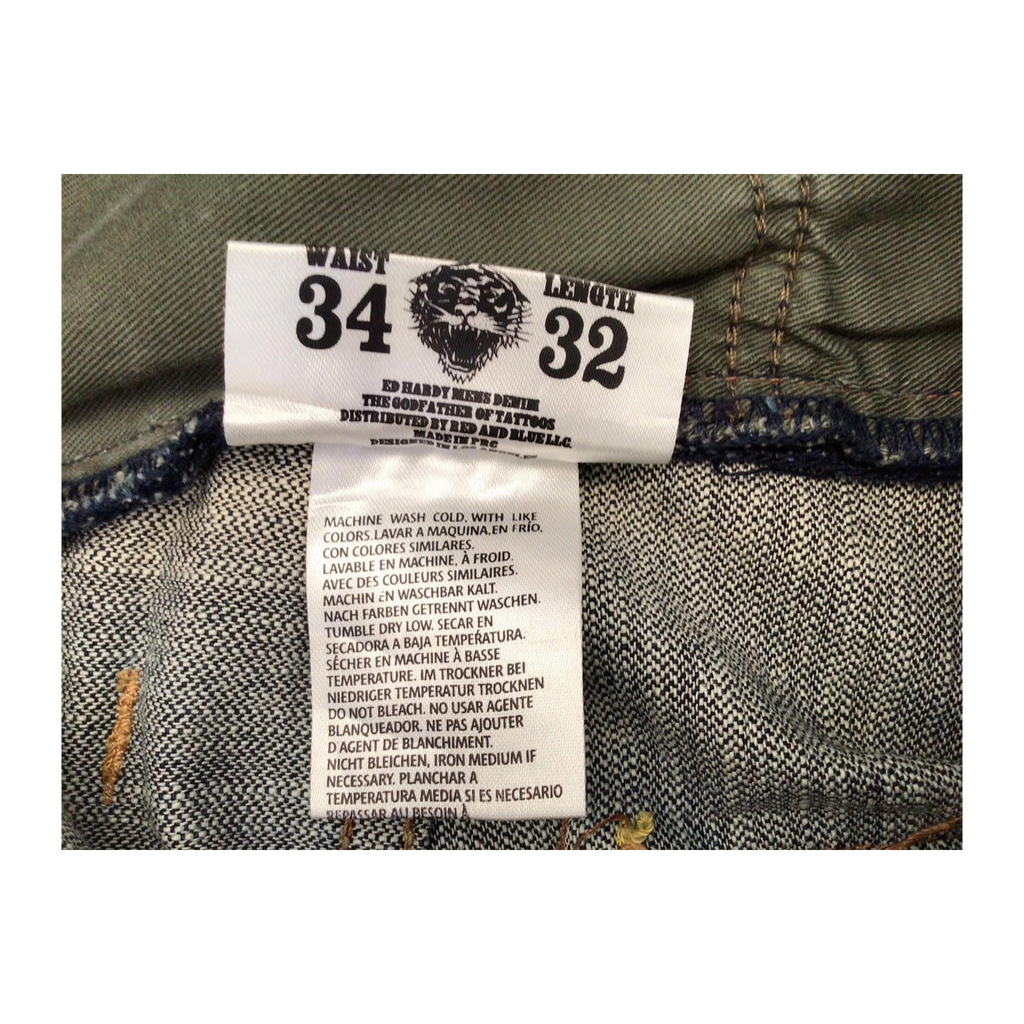 1026 ED HARDY Y2K Distressed Wash Denim Jeans W34 L32