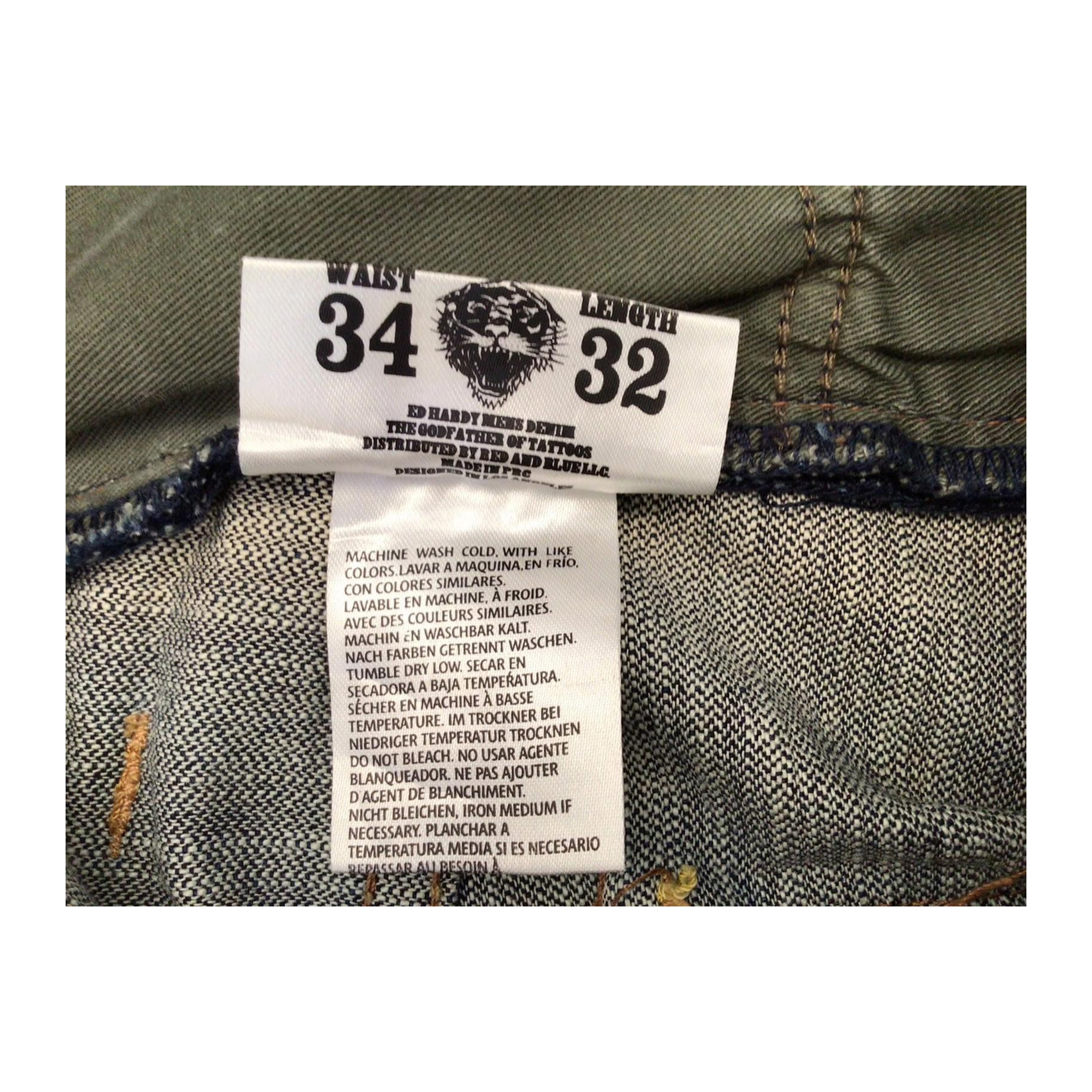 1026 ED HARDY Y2K Distressed Wash Denim Jeans W34 L32