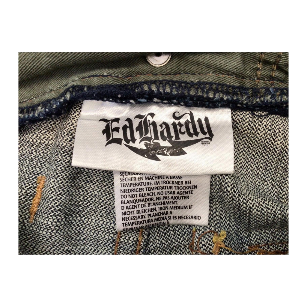 1026 ED HARDY Y2K Distressed Wash Denim Jeans W34 L32