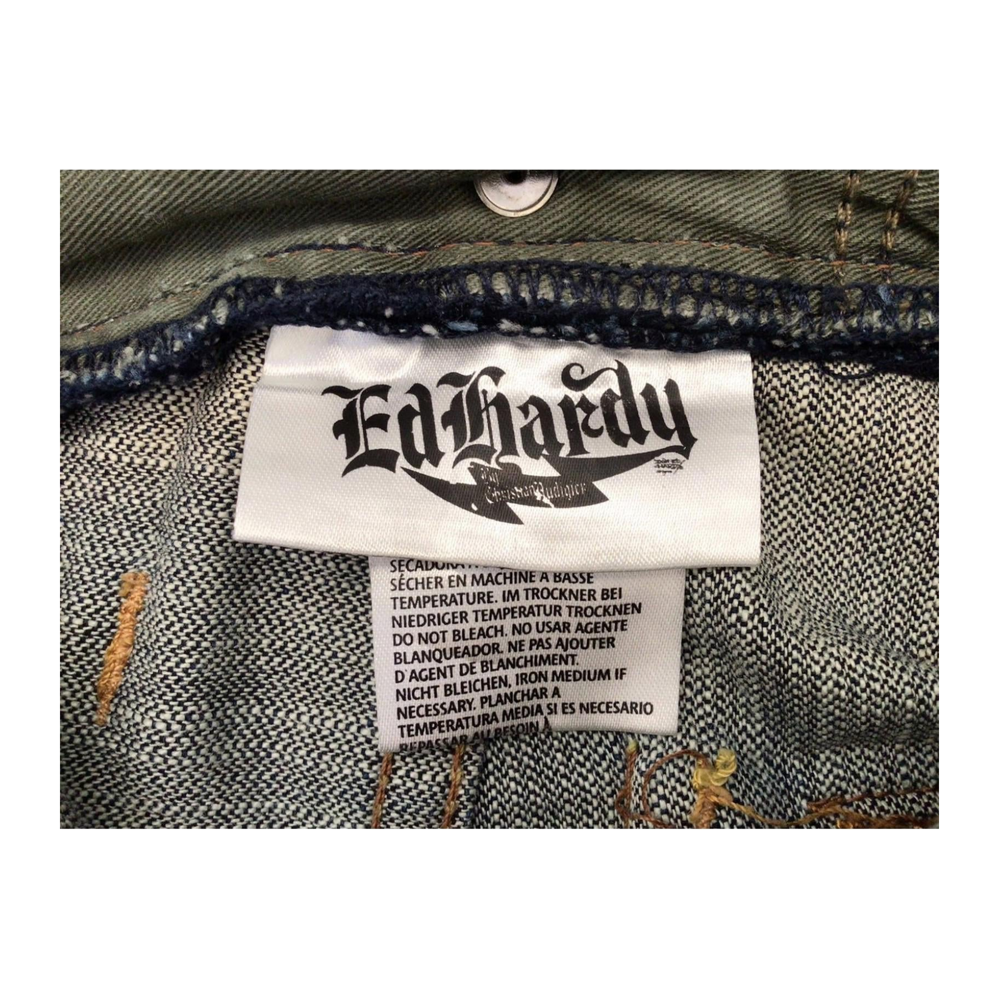 1026 ED HARDY Y2K Distressed Wash Denim Jeans W34 L32