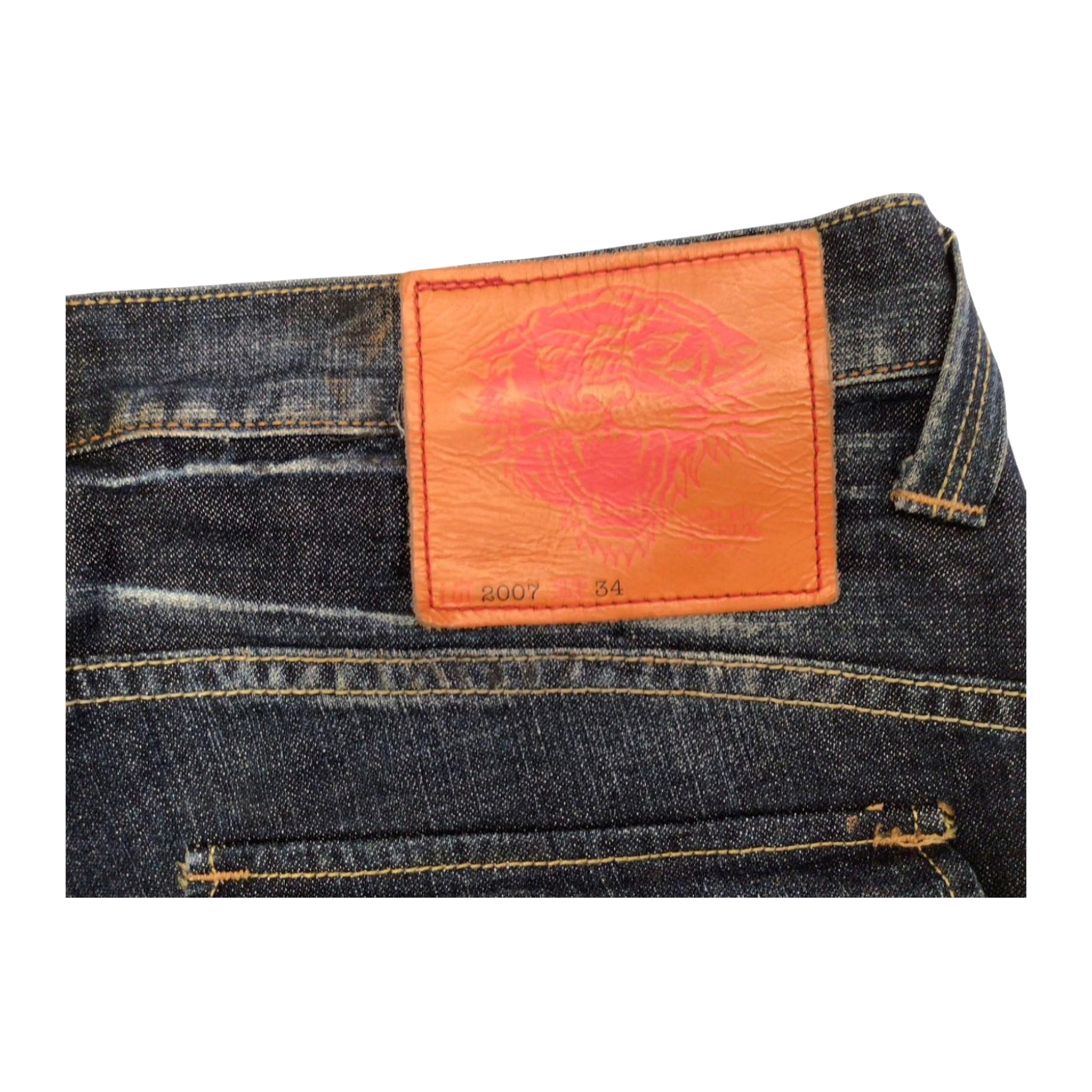 1026 ED HARDY Y2K Distressed Wash Denim Jeans W34 L32