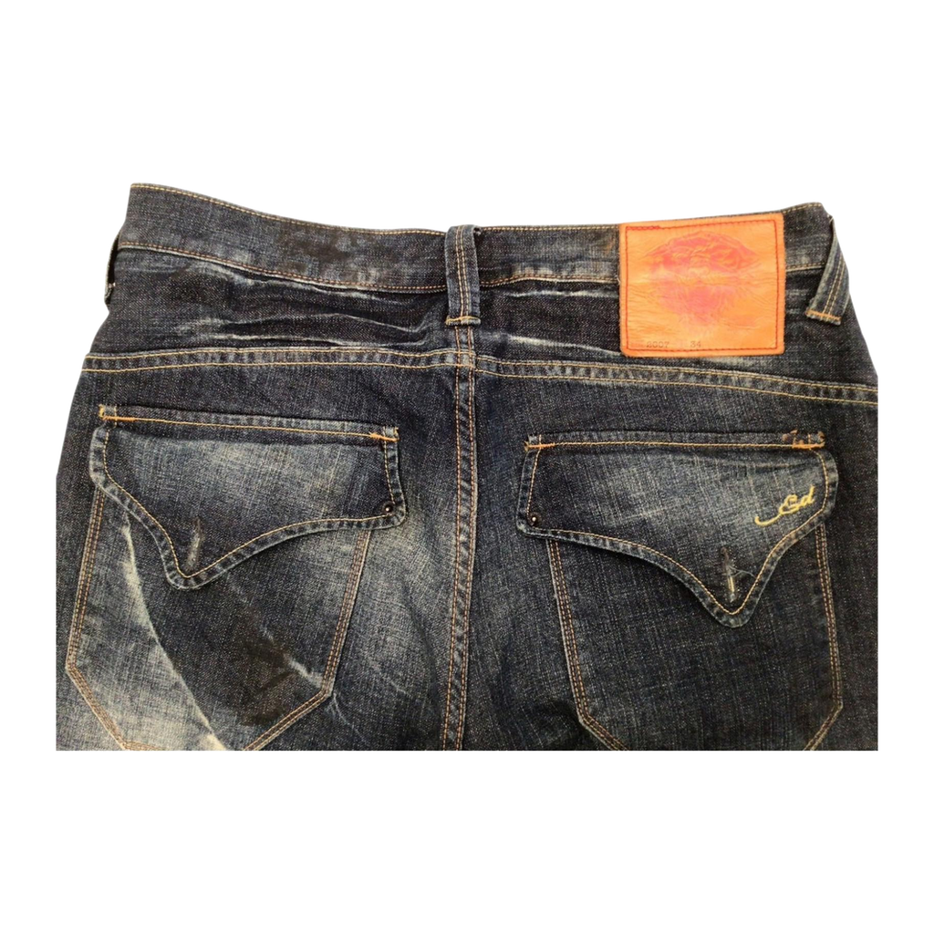 1026 ED HARDY Y2K Distressed Wash Denim Jeans W34 L32