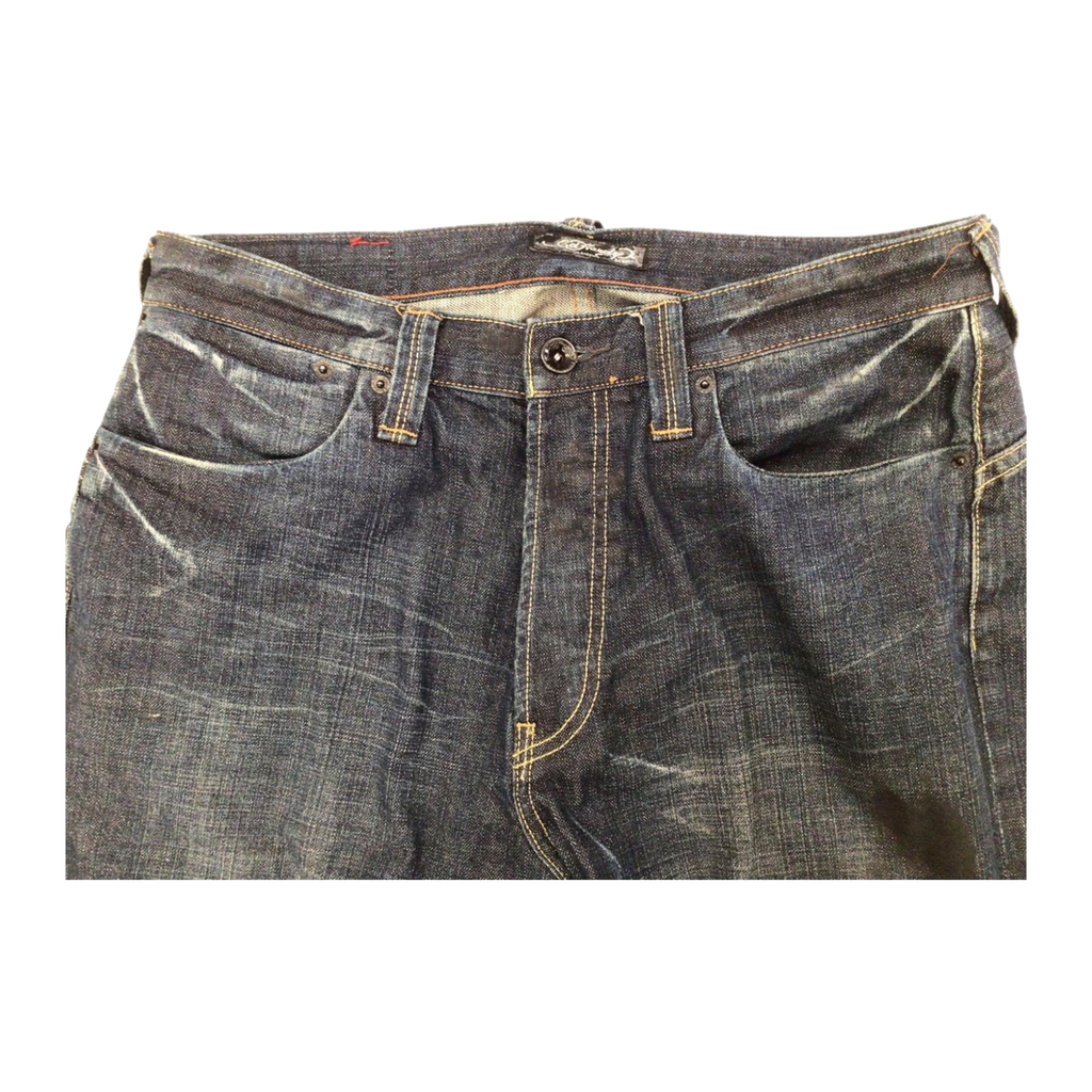 1026 ED HARDY Y2K Distressed Wash Denim Jeans W34 L32