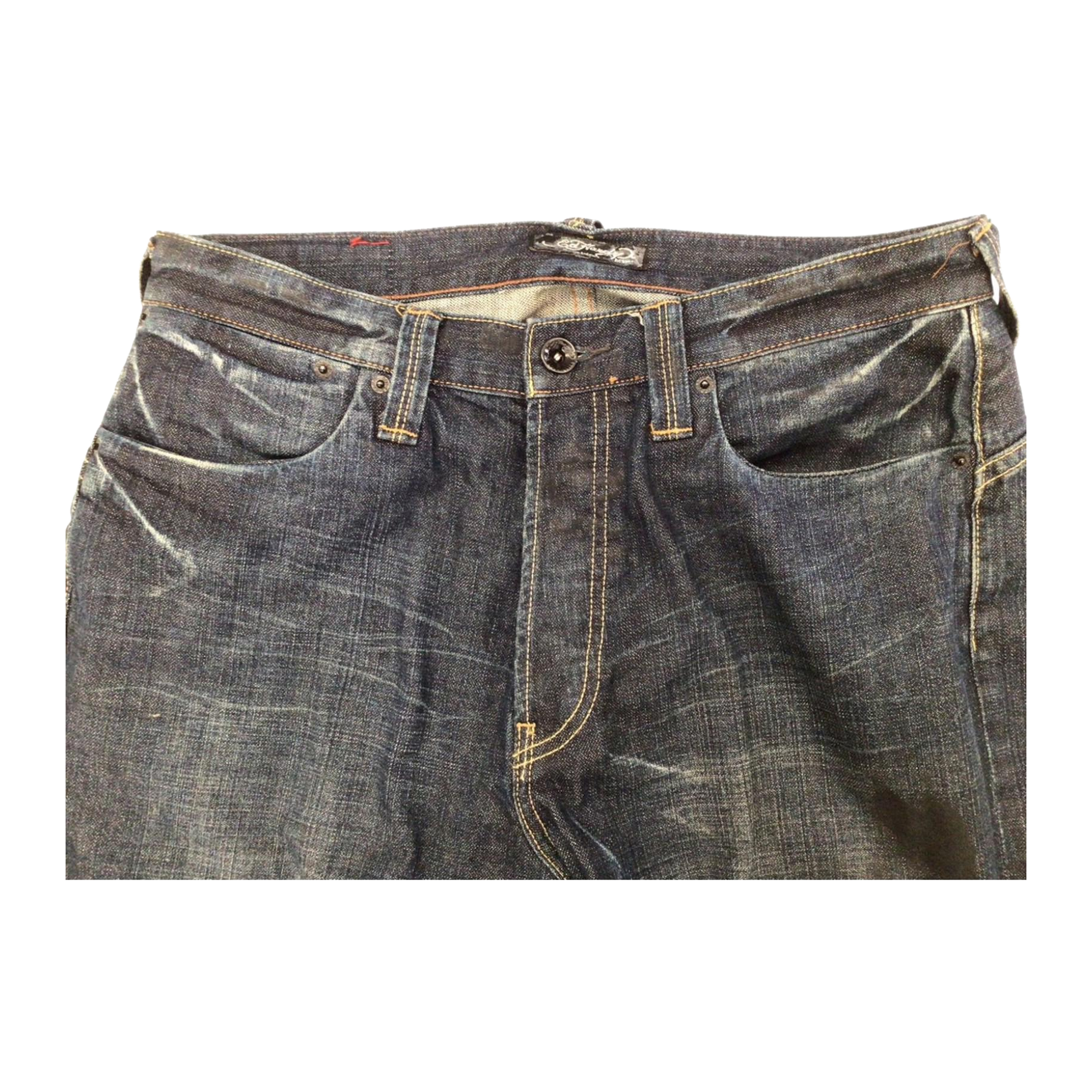 1026 ED HARDY Y2K Distressed Wash Denim Jeans W34 L32