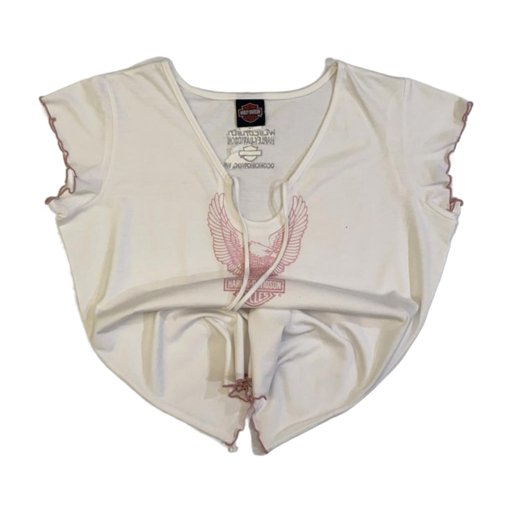 1595 Harley Davidson Eagle Graphic Baby Doll T Shirt White XL