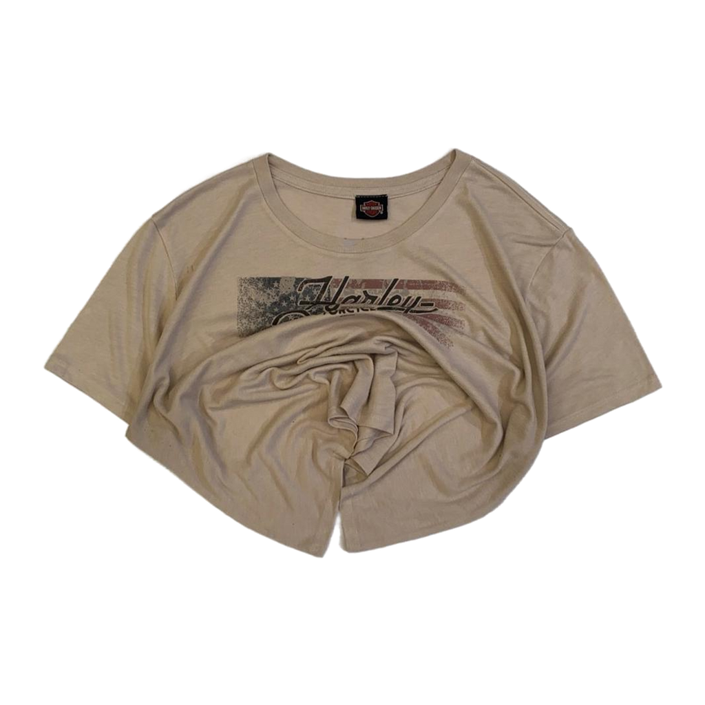 1593 Harley Davidson American Flag Short Sleeve T Shirt Beige 2XL