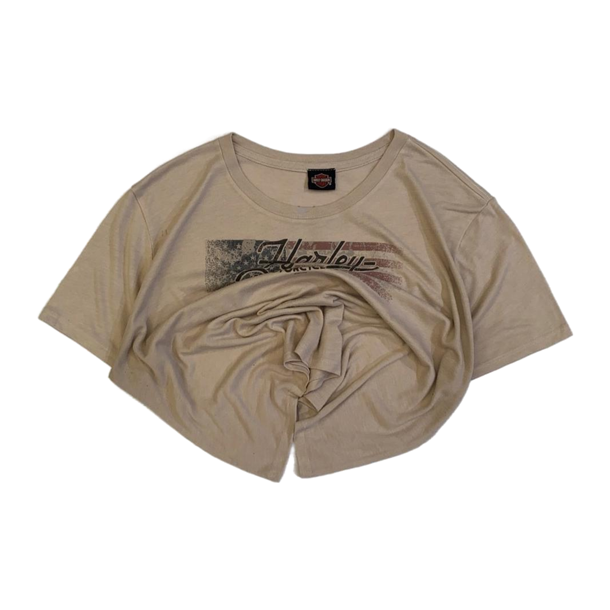 1593 Harley Davidson American Flag Short Sleeve T Shirt Beige 2XL