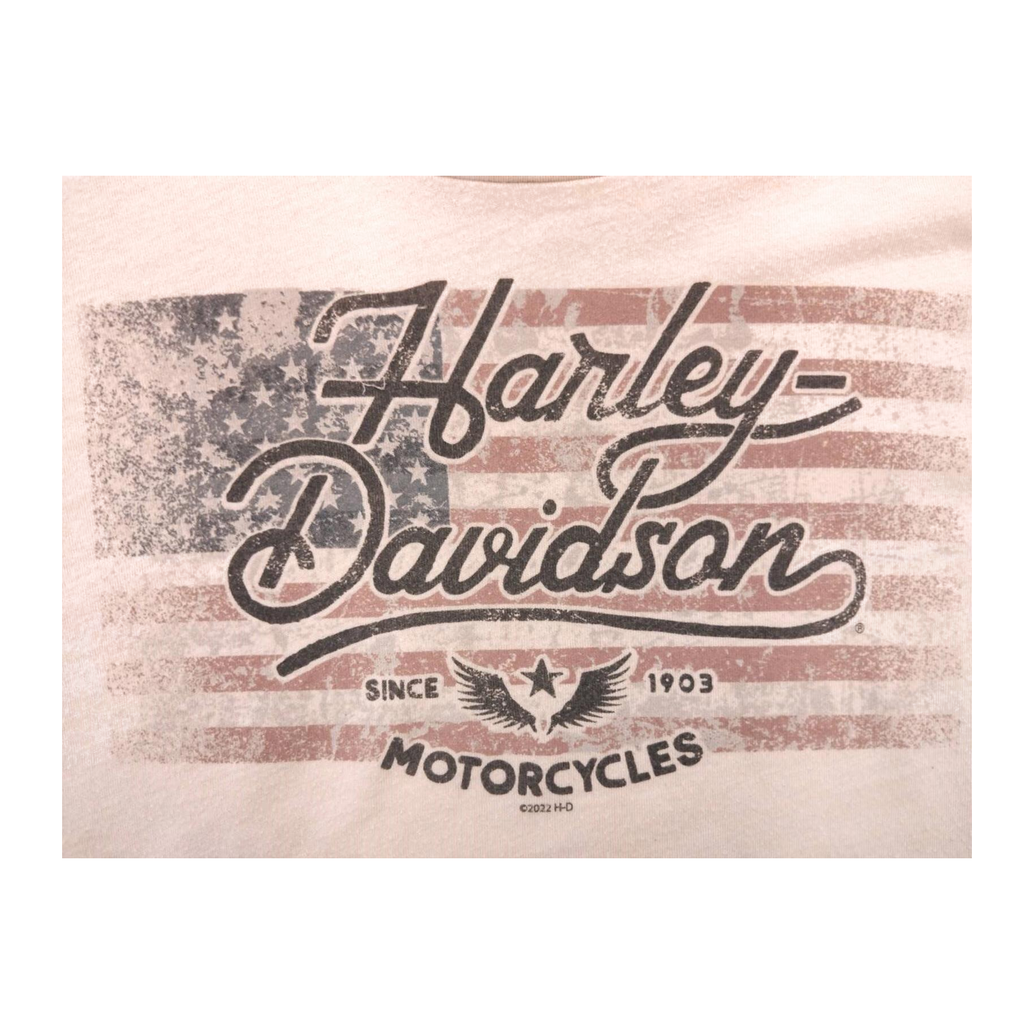 1593 Harley Davidson American Flag Short Sleeve T Shirt Beige 2XL