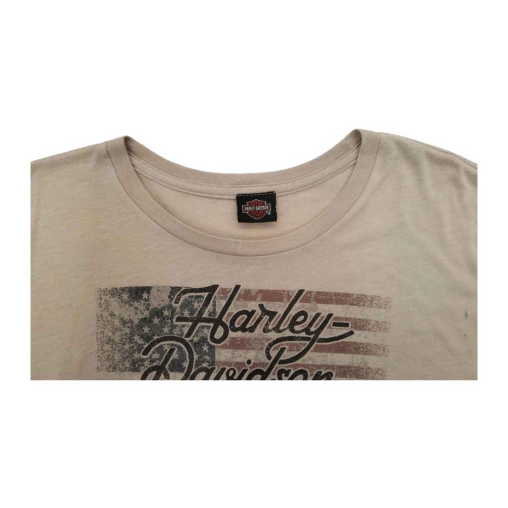 1593 Harley Davidson American Flag Short Sleeve T Shirt Beige 2XL