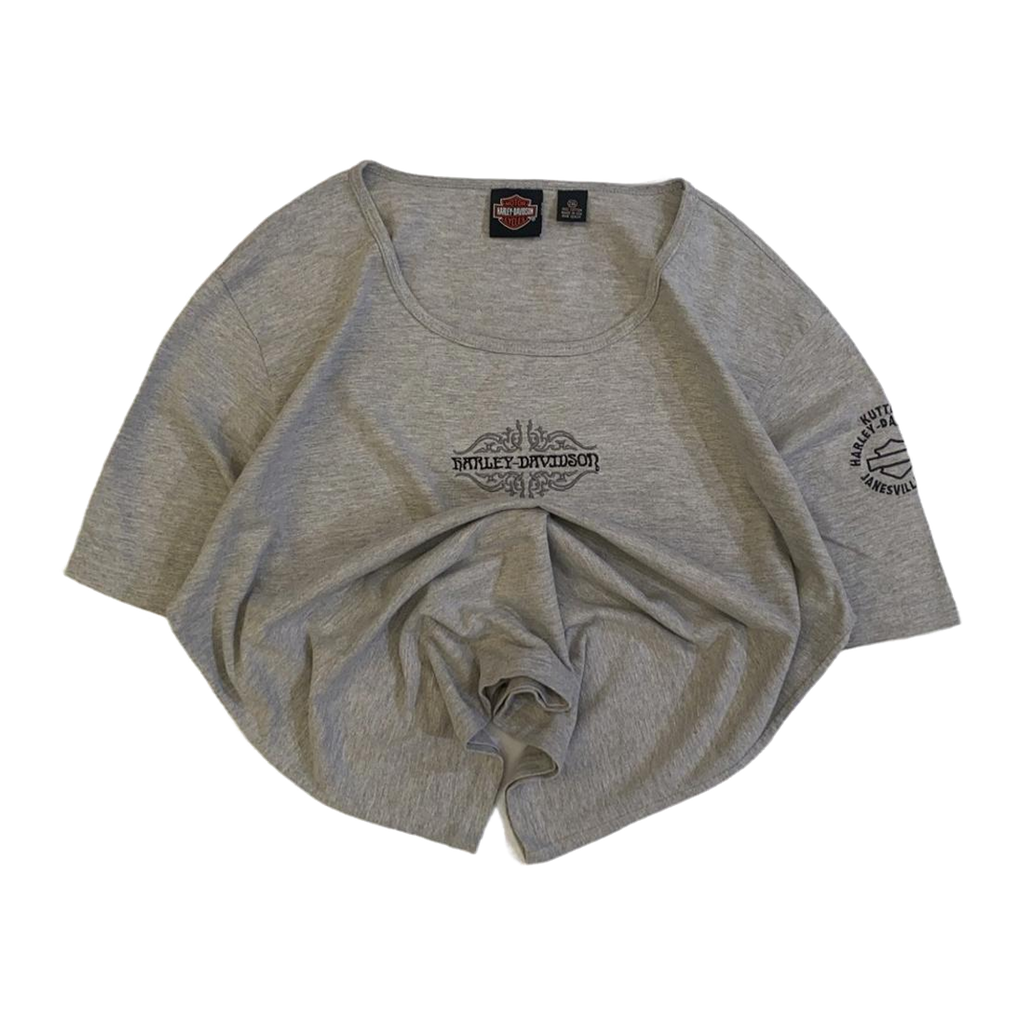 1590 Harley Davidson Embroidered Logo Short Sleeve T Shirt Grey 2XL