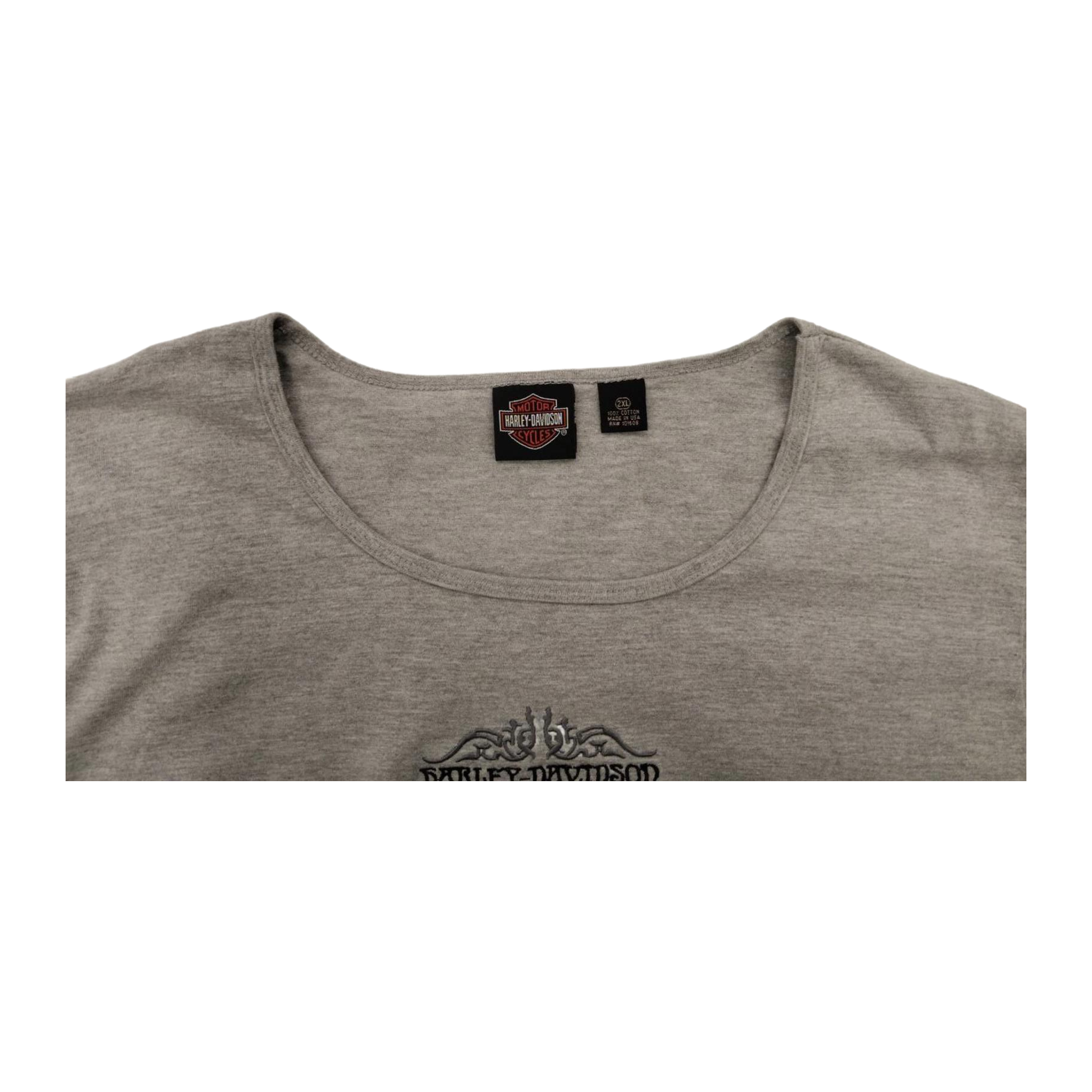 1590 Harley Davidson Embroidered Logo Short Sleeve T Shirt Grey 2XL