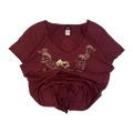 1701 Harley Davidson Skull Rose Graphic Short Sleeve T Shirt Burgundy 3XL
