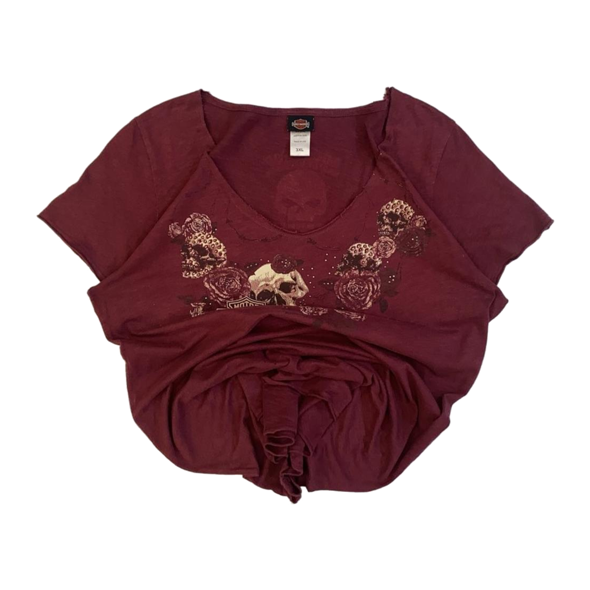 1701 Harley Davidson Skull Rose Graphic Short Sleeve T Shirt Burgundy 3XL