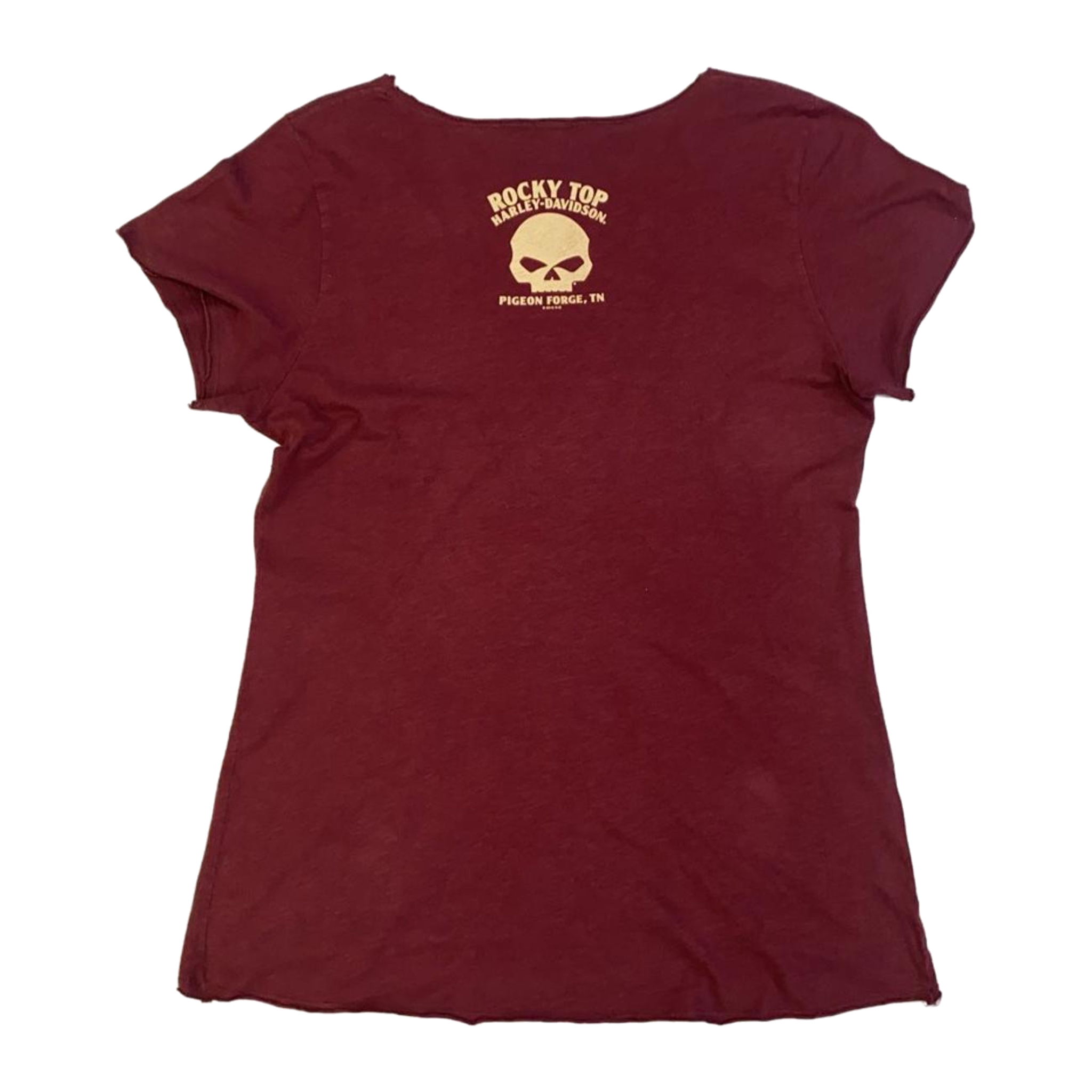 1701 Harley Davidson Skull Rose Graphic Short Sleeve T Shirt Burgundy 3XL