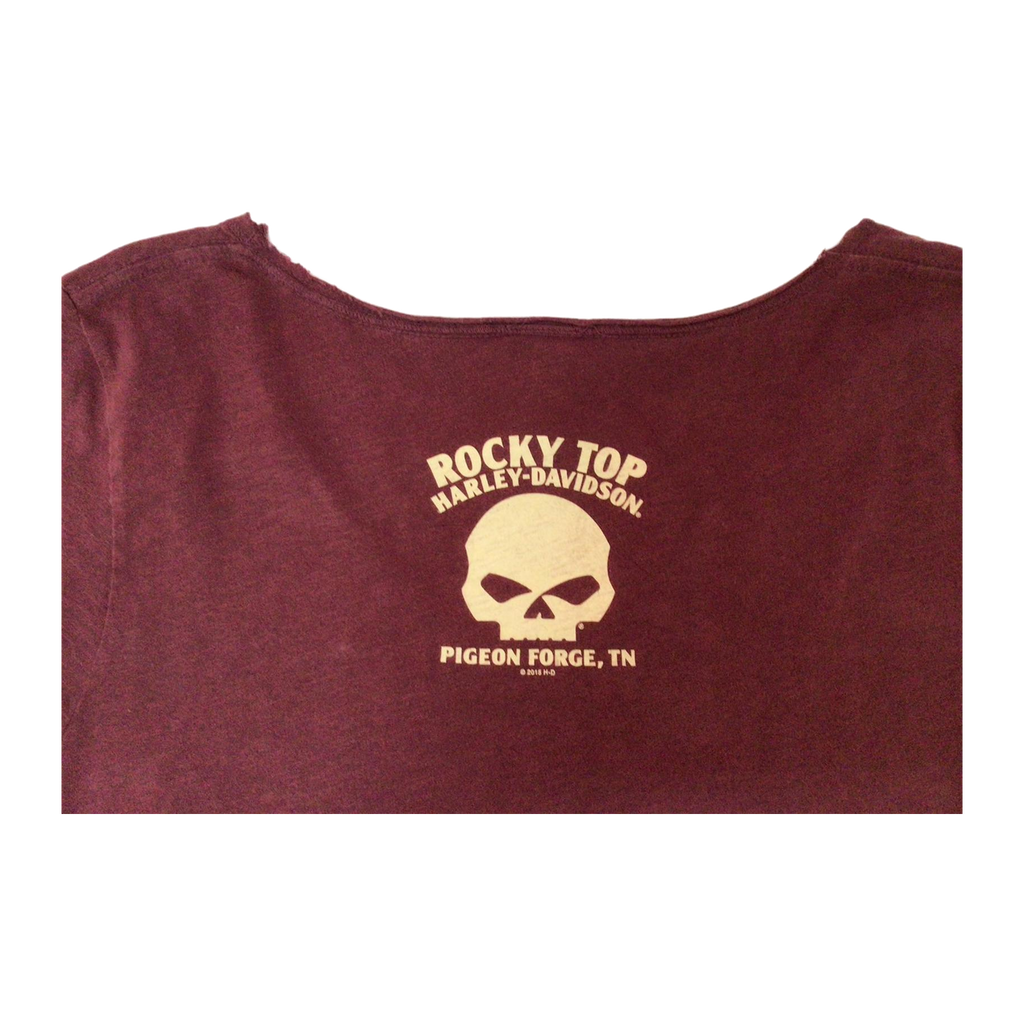 1701 Harley Davidson Skull Rose Graphic Short Sleeve T Shirt Burgundy 3XL