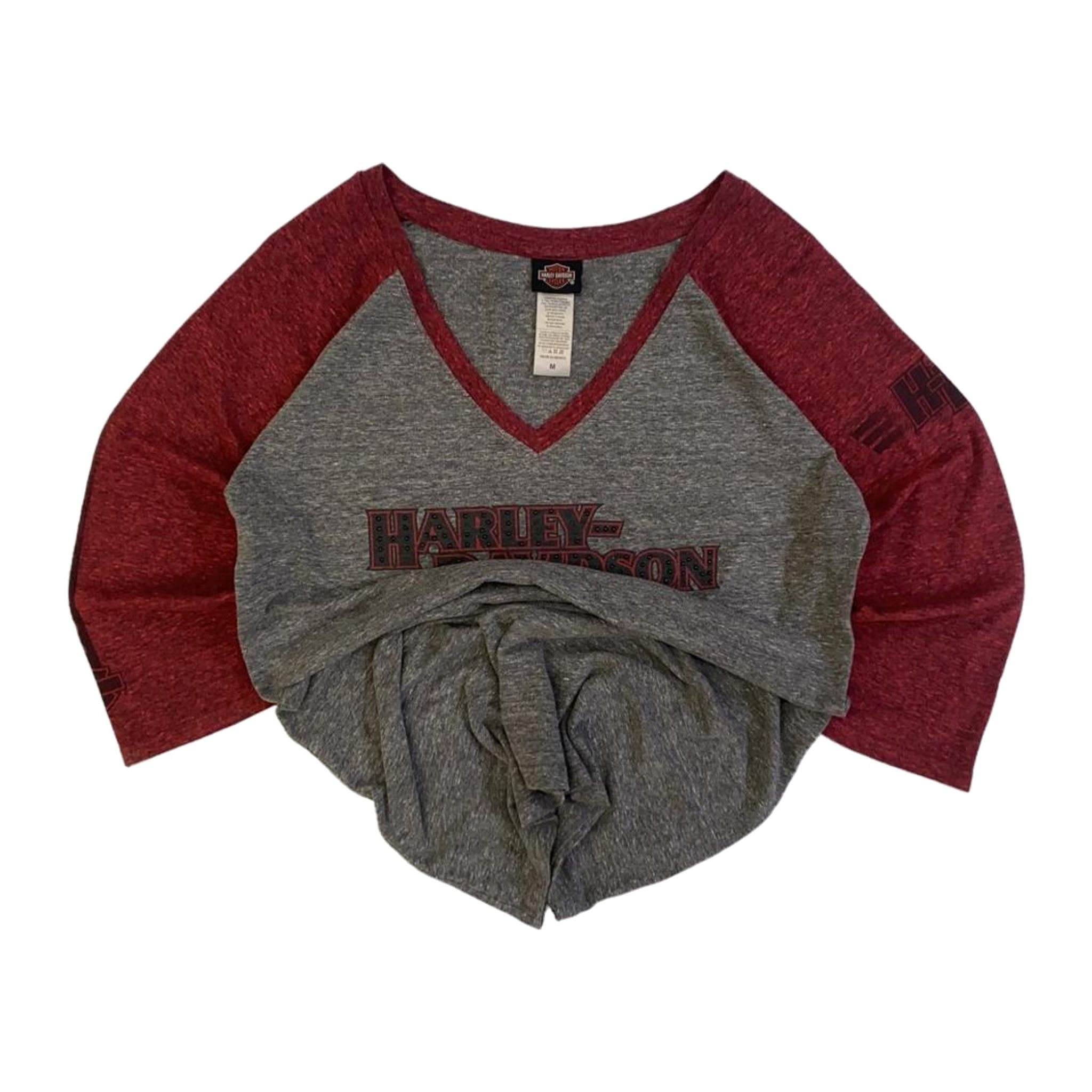 1704 Harley Davidson Women's Quarter Sleeve Baseball T Shirt Grey M