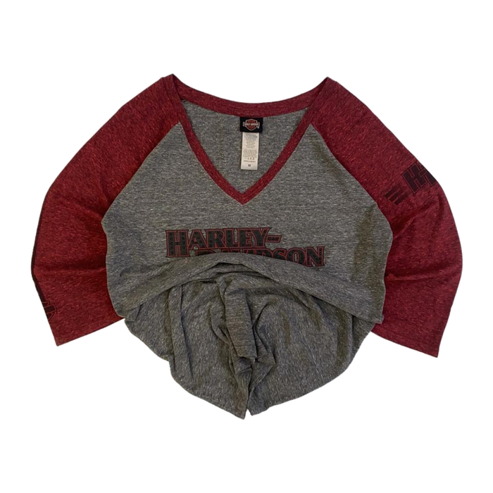 Harley Davidson Women's Quarter Sleeve Baseball T Shirt Grey M