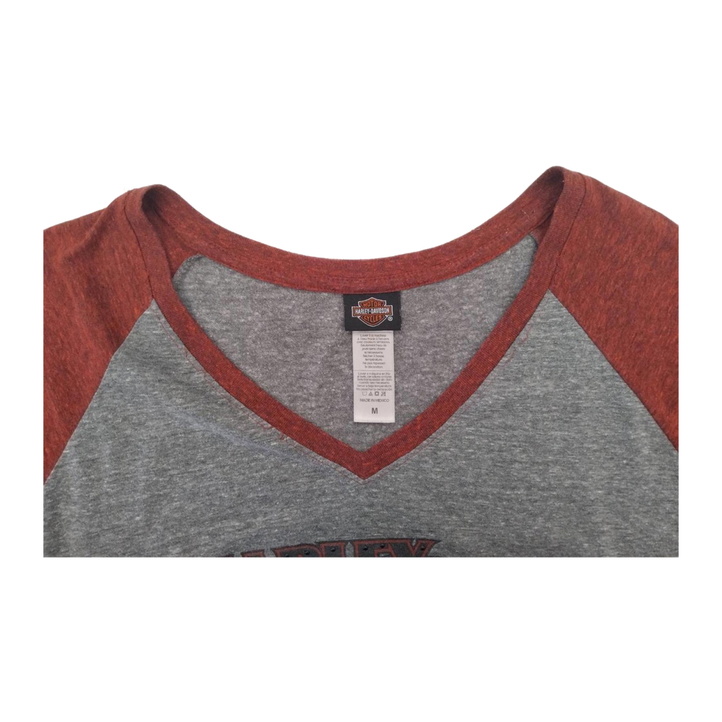 1704 Harley Davidson Women's Quarter Sleeve Baseball T Shirt Grey M