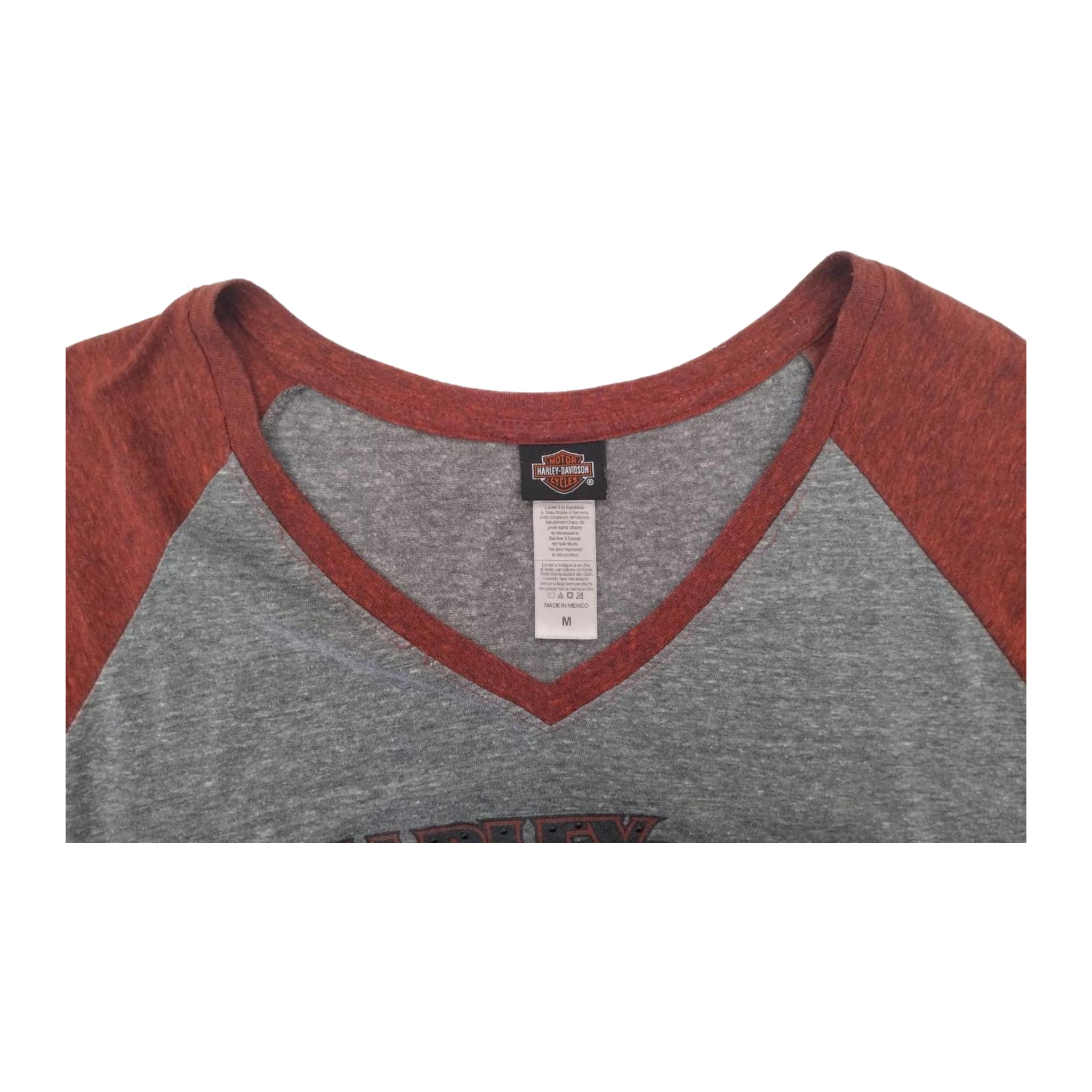 1704 Harley Davidson Women's Quarter Sleeve Baseball T Shirt Grey M
