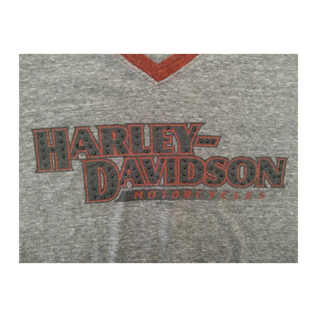 1704 Harley Davidson Women's Quarter Sleeve Baseball T Shirt Grey M